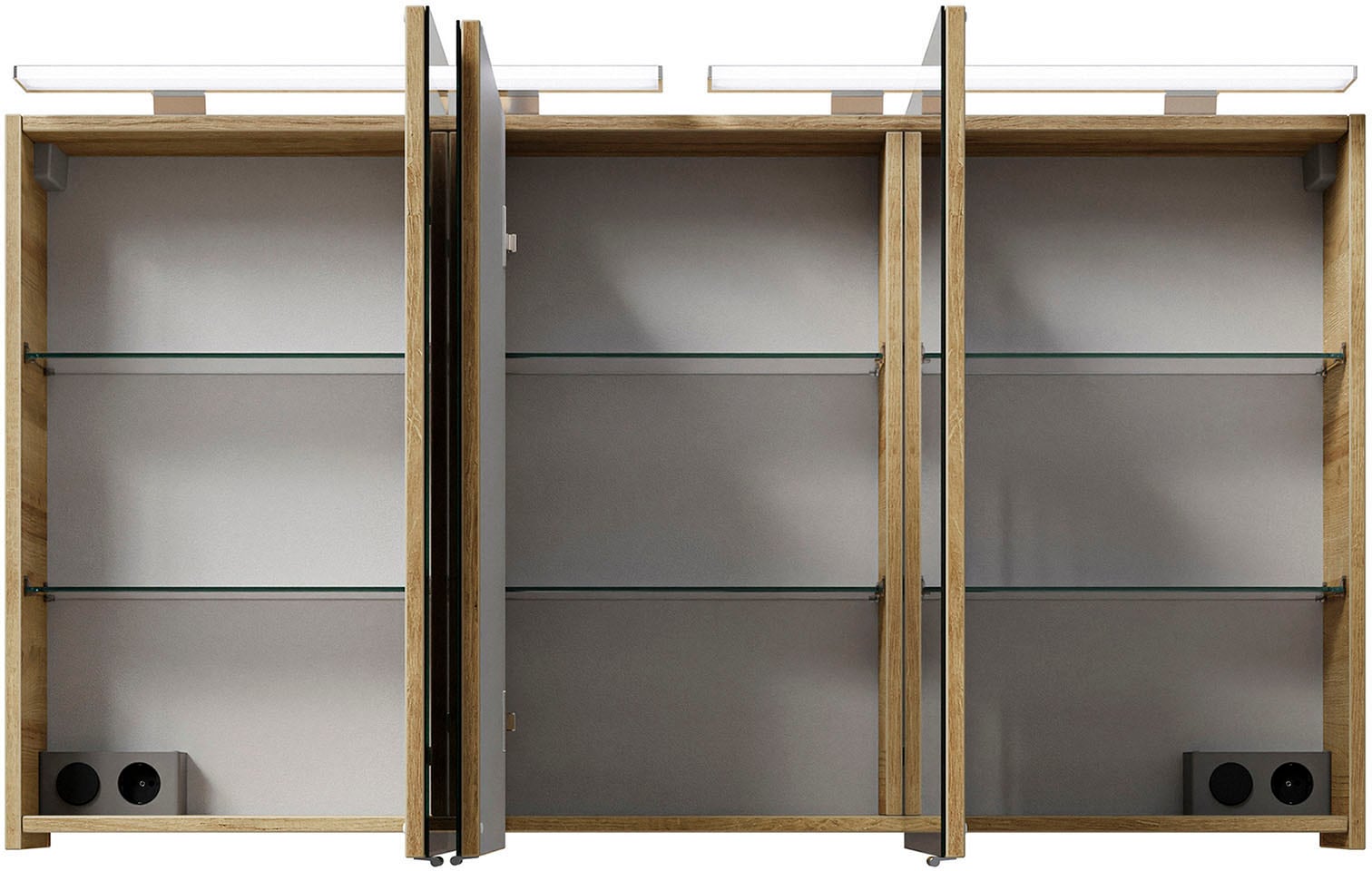 Saphir Badmöbel-Set »Serie 6025 2-teilig Mineralmarmor-Waschtisch mit LED-Spiegelschrank«, (2 St.), Waschplatz 132cm breit, 4 Schubladen, 2 Spiegel-Türen, inkl Türdämpfer