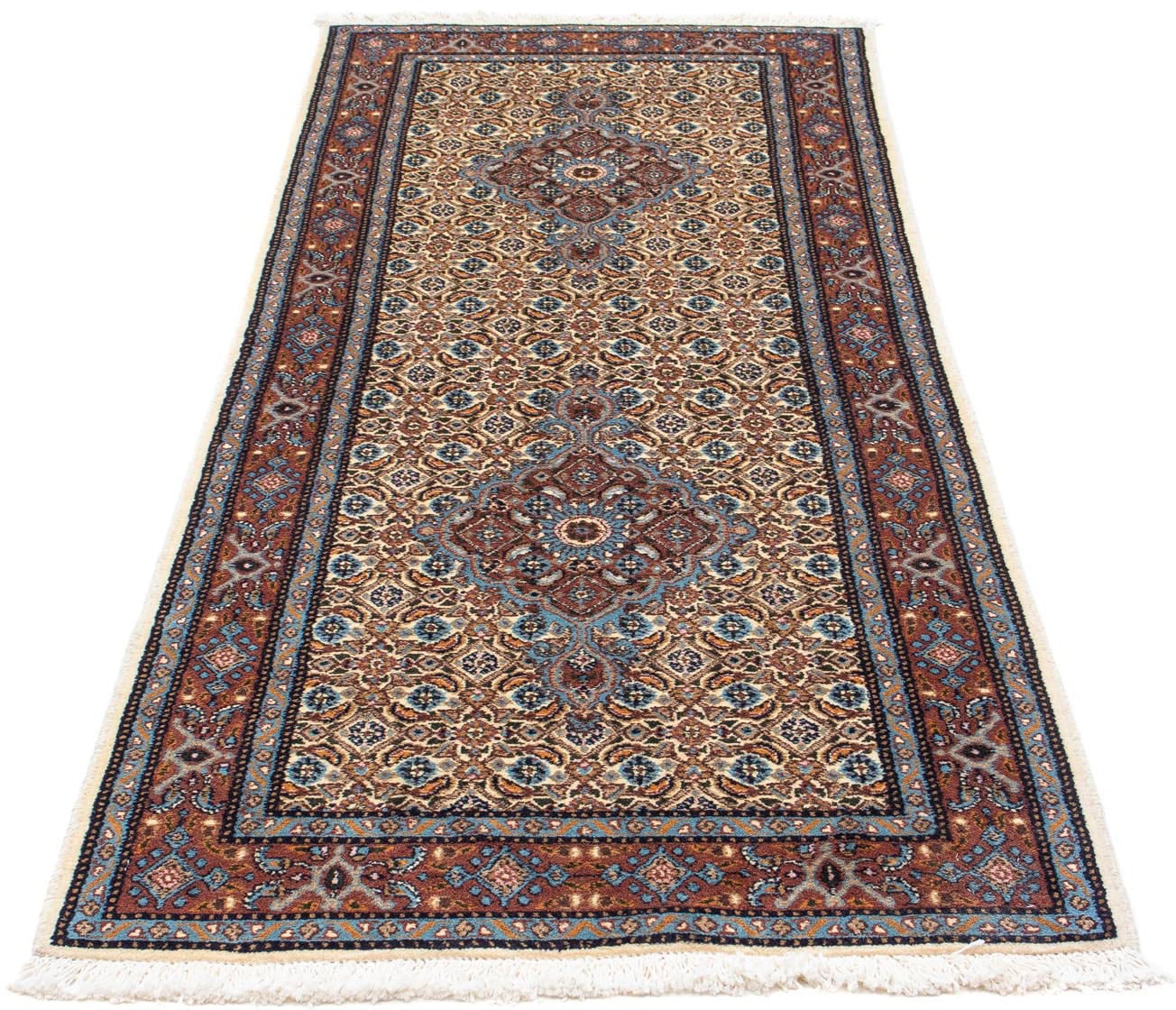 morgenland Hochflor-Läufer "Moud Medaillon Blu scuro 195 x 77 cm", rechteckig, 10 mm Höhe, Handgeknüpft