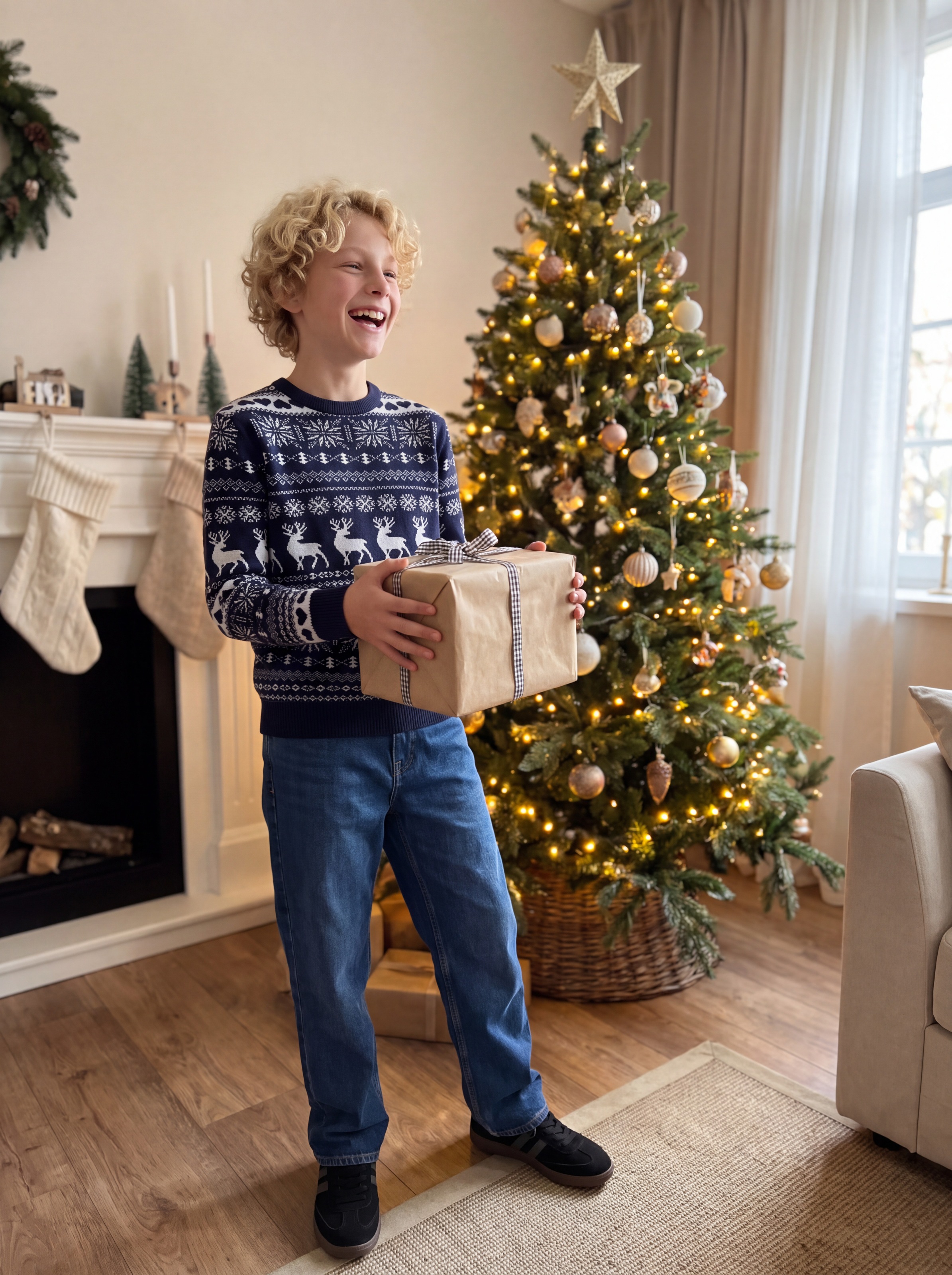 Jack & Jones Junior Rundhalspullover »JJXMAS SANTA KNIT CREW NECK JNR« Weihnachten, Kunstfaser, regular Fit