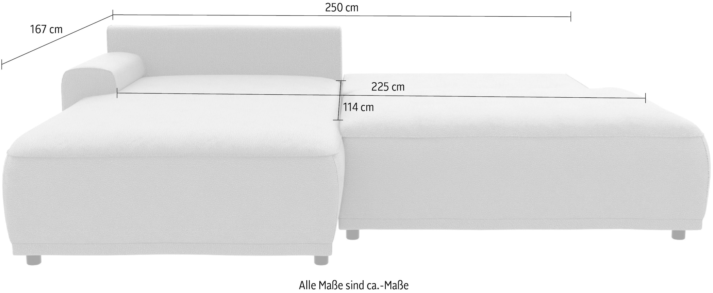 TRENDMANUFAKTUR Ecksofa »Fordon II, Schlafsofa mit Bettkasten, Couch in L-Form, Breite 250 cm«, in Struktur LUMOS, 3D-Effekt, sandgrau, Armlehne links