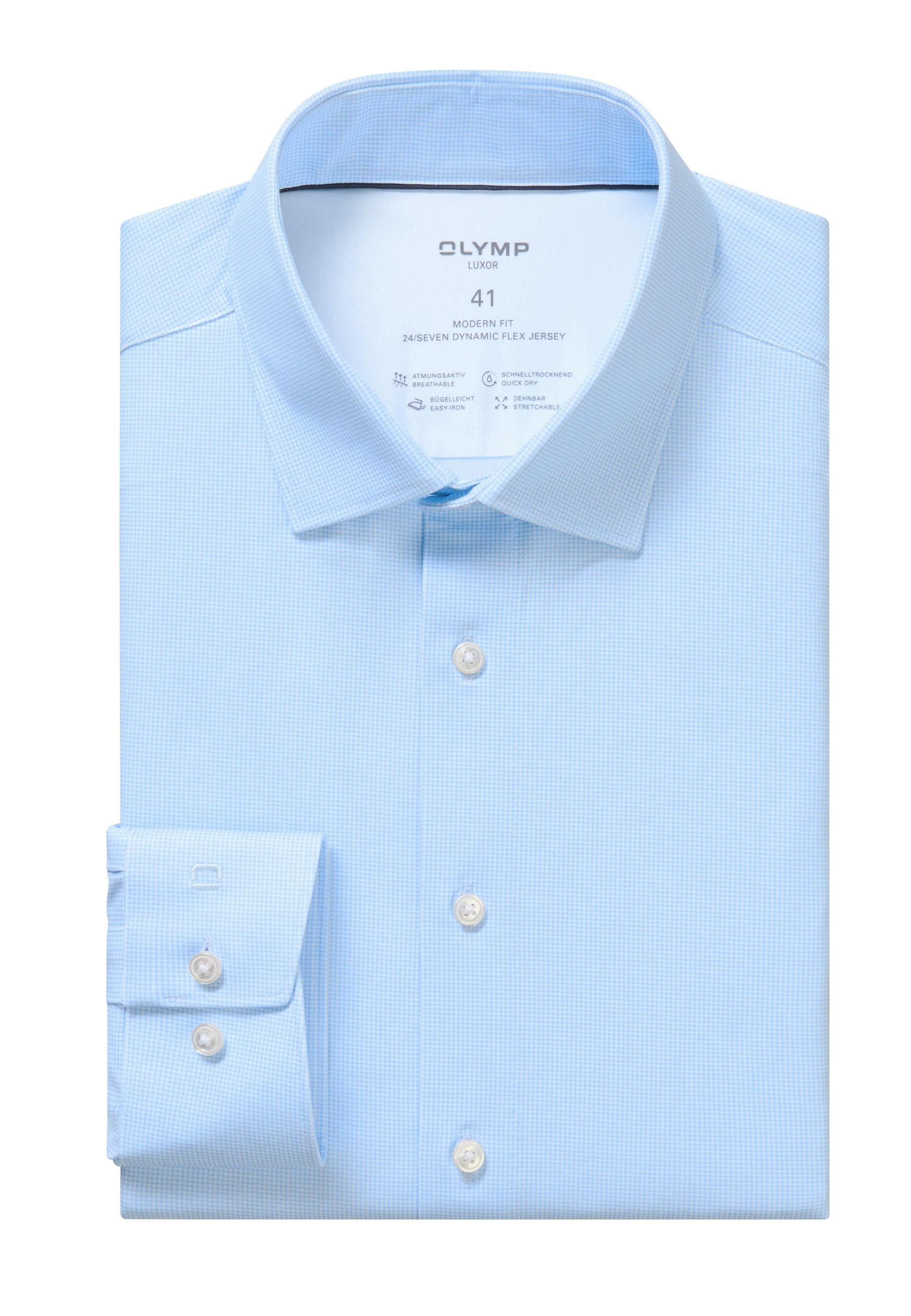 Businesshemd OLYMP "OLYMP Luxor 24/Seven, modern fit, New Kent", Herren, Gr. 42, Normaler Arm, bleu, 92% Baumwolle, 8% Elasthan, Hemden 6