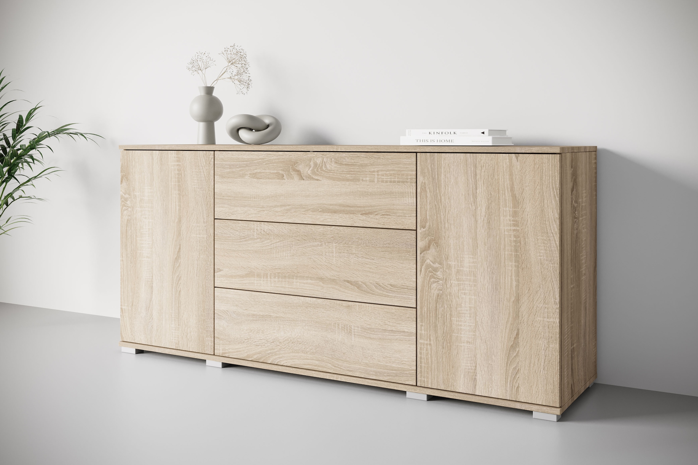 INOSIGN Sideboard »Kenia«, (1 St.), Modernes Sideboard mit 3 Schubladen und 4 Fächern, Breite 150 cm