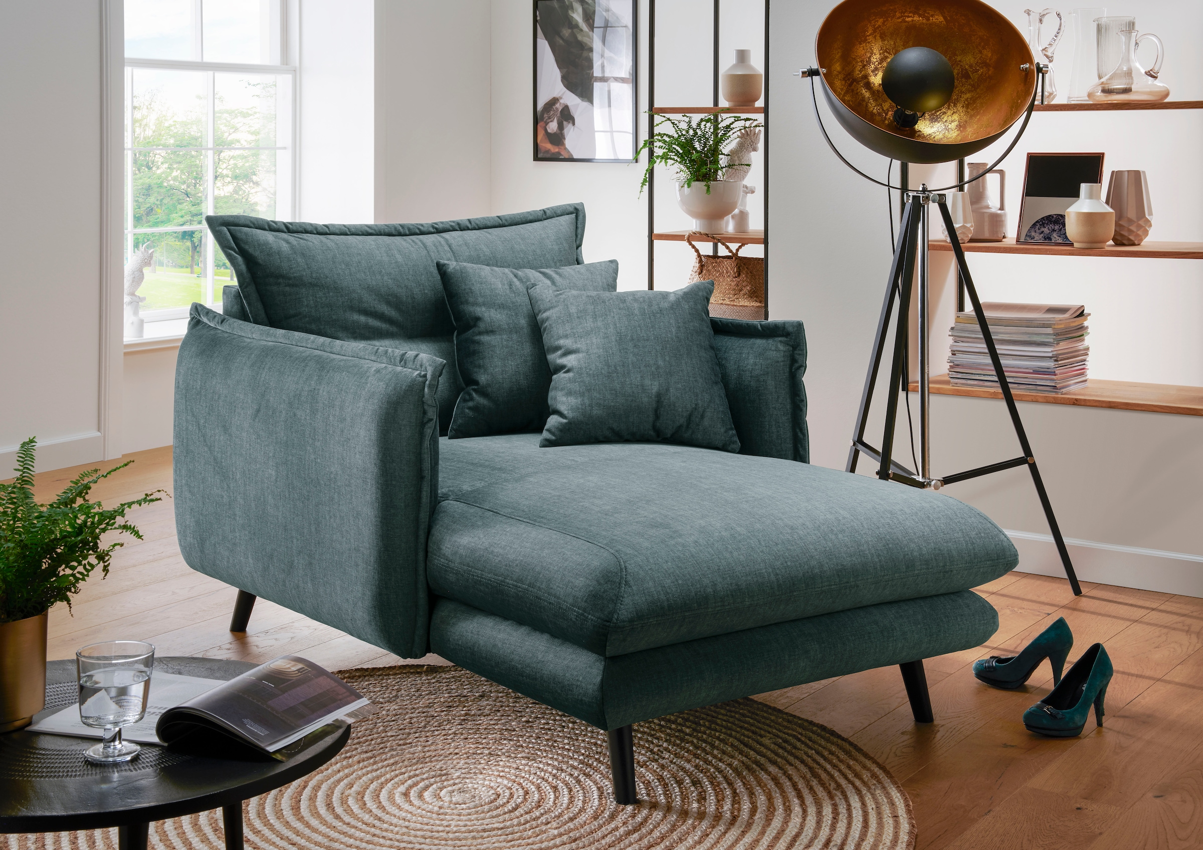 Home affaire Loveseat "Lazio, 111 cm breit, modern und bequem" Velours, inkl. Rücken- und Zierkissen