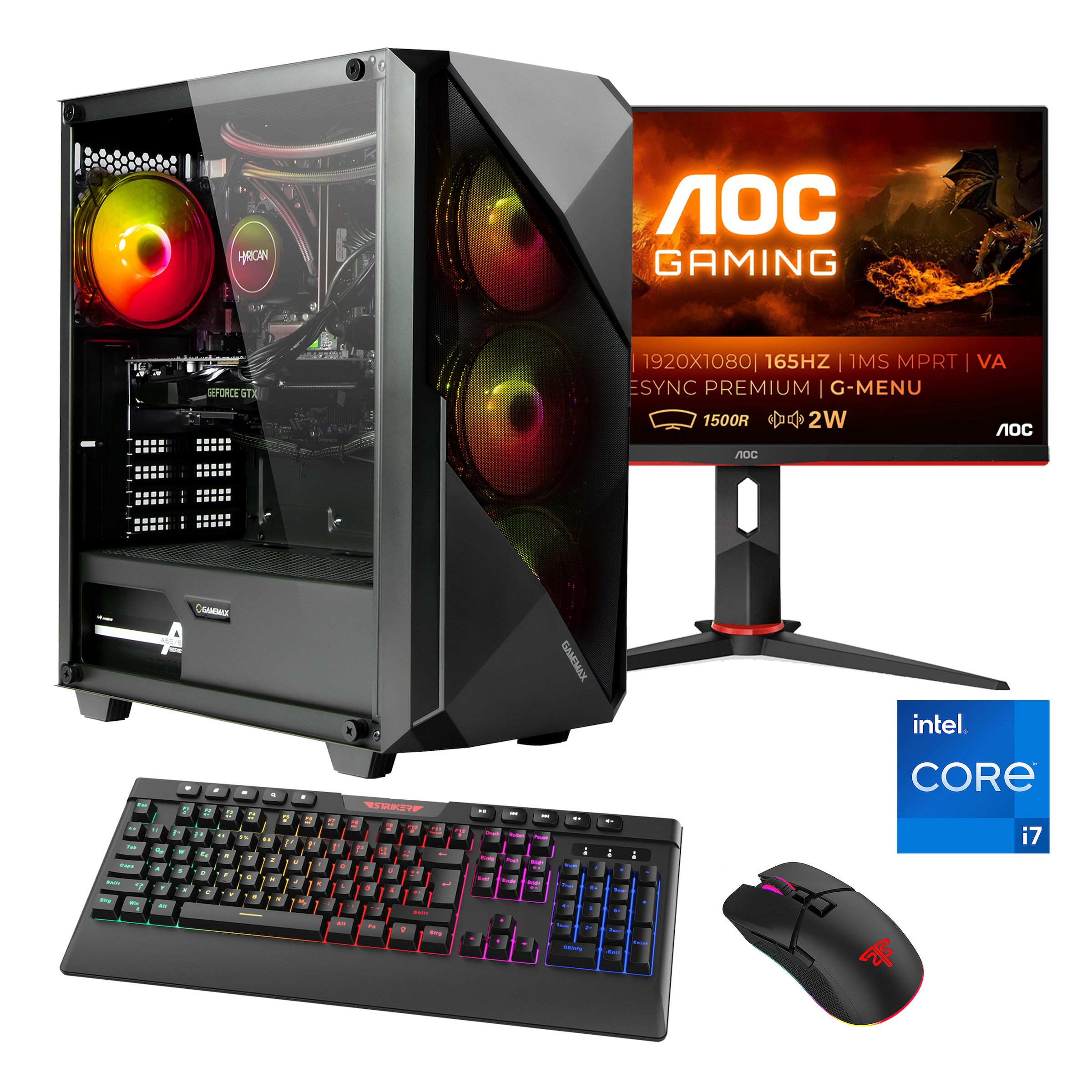 Hyrican Gaming-PC-Komplettsystem »Striker SET02391«, DDR5, Windows 11, inklusive 24" Curved Monitor AOC C24G2AE/BK