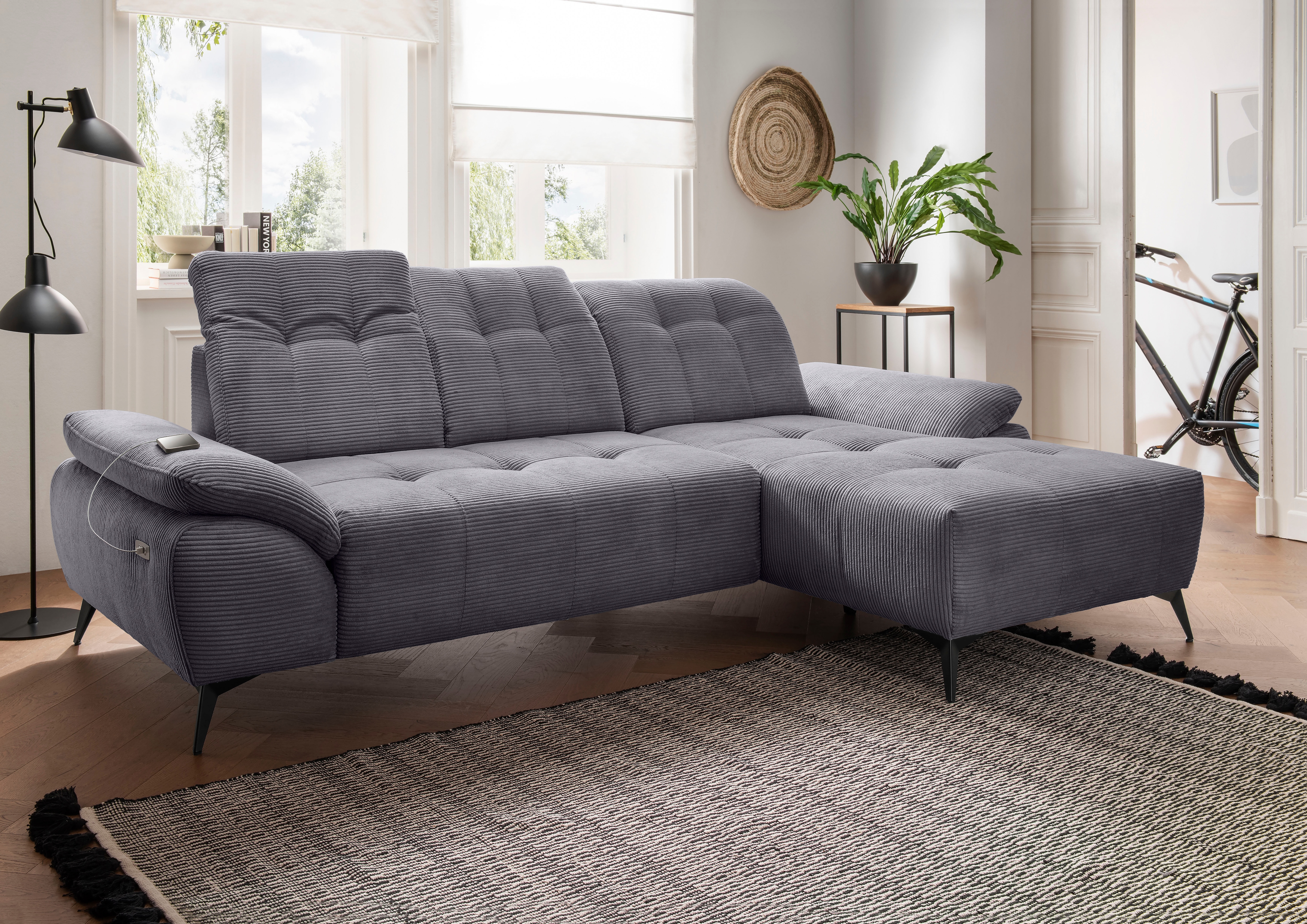 Home affaire "Fiore modern, bequeme Armlehnen, tolle Detailverarbeitung, L-Form" elektrischer Sitzvorschub und Kopfstützen höhenverstellbar