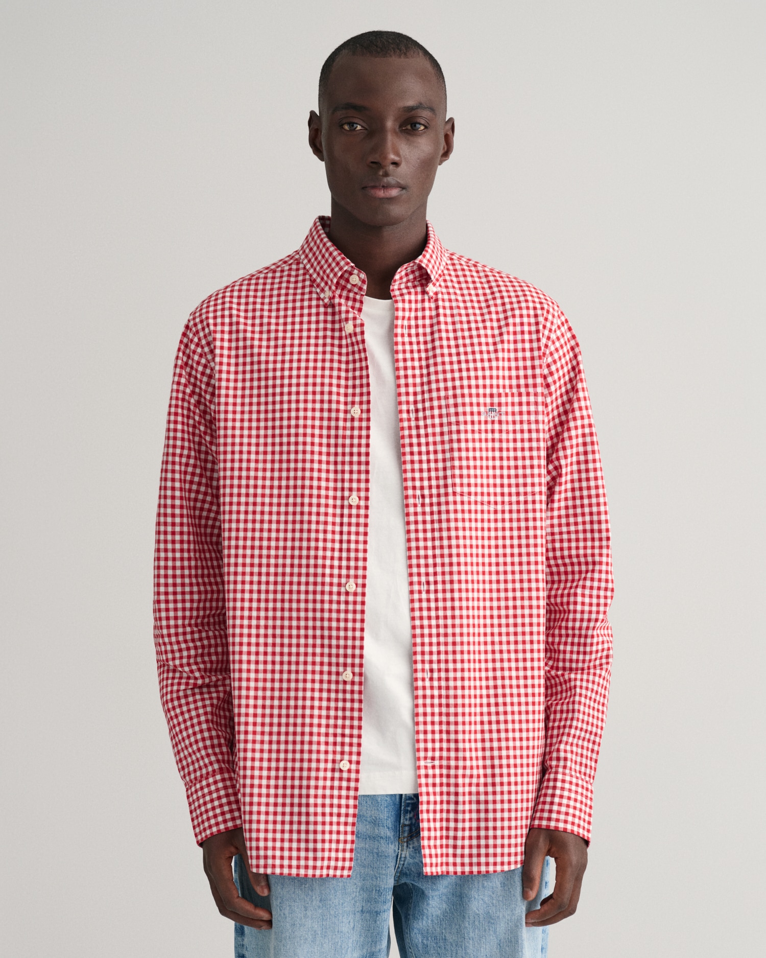 Gant Langarmhemd "REG POPLIN GINGHAM SHIRT", mit Logostickerei auf der Brus günstig online kaufen