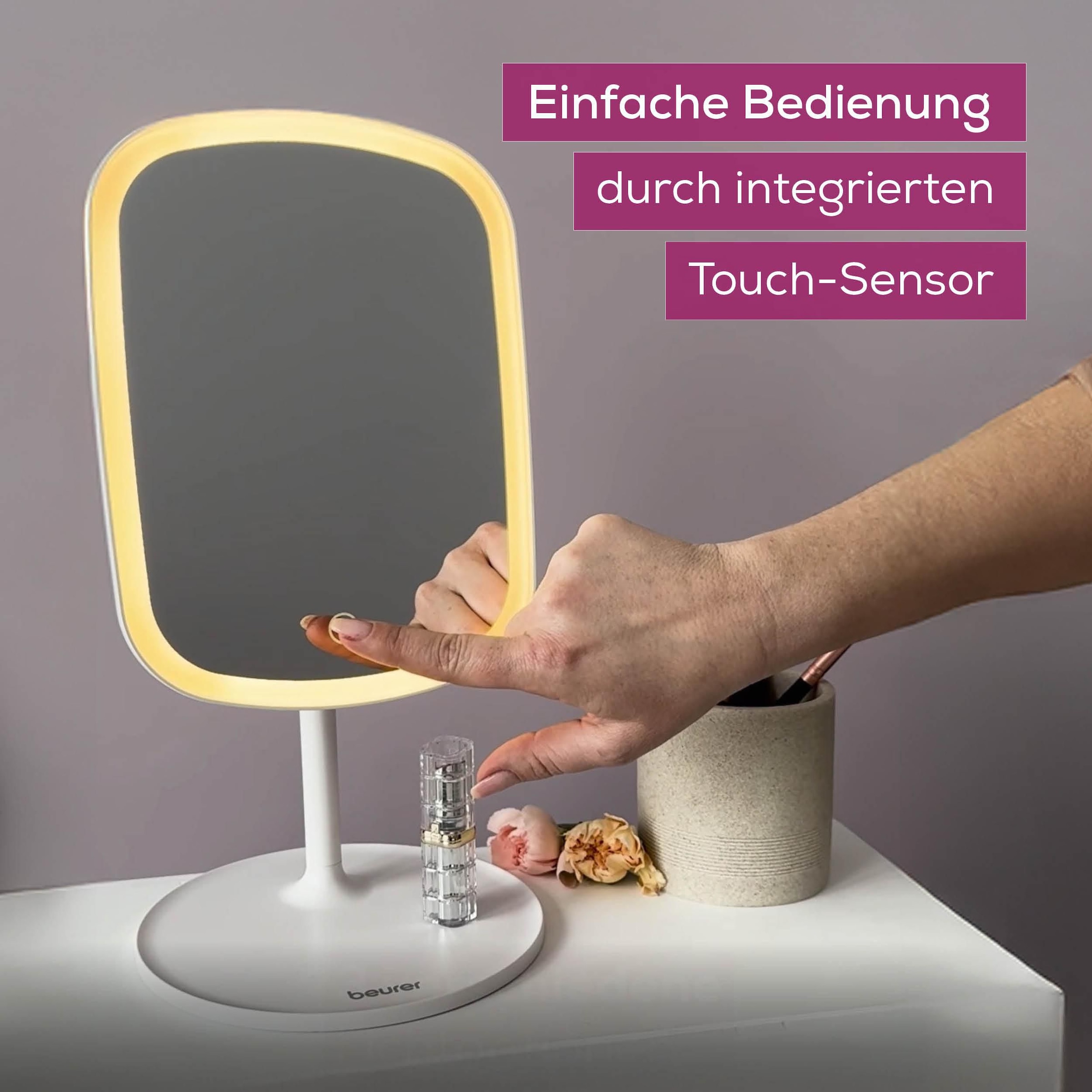 BEURER Kosmetikspiegel »BS 47, beleuchtet, mit Magnethalterung«, Drei verschiedene Lichtoptionen, Touch-Sensor auf der Spiegelfläche