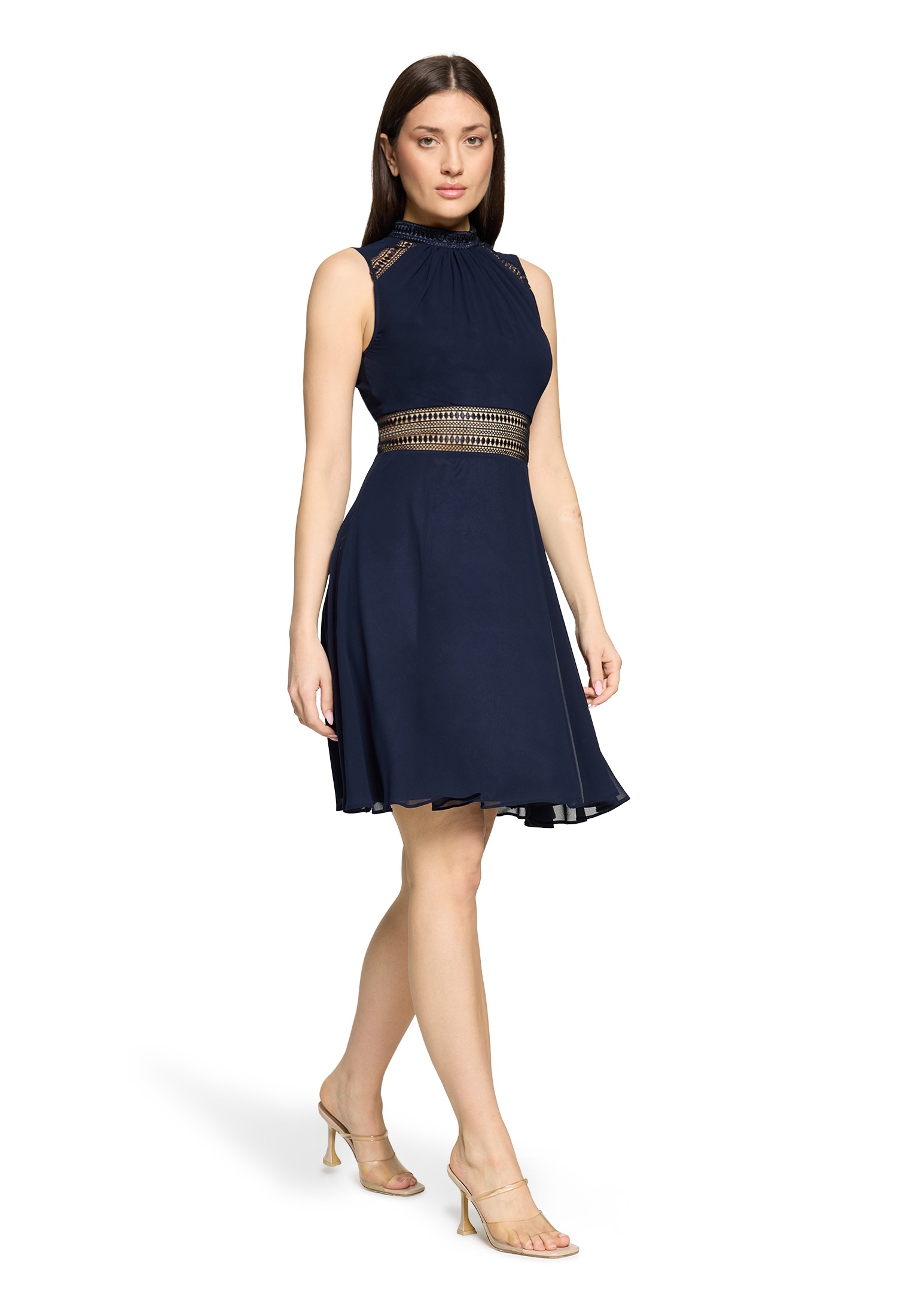 Vera Mont Night Blue Chiffon Dress 36 3