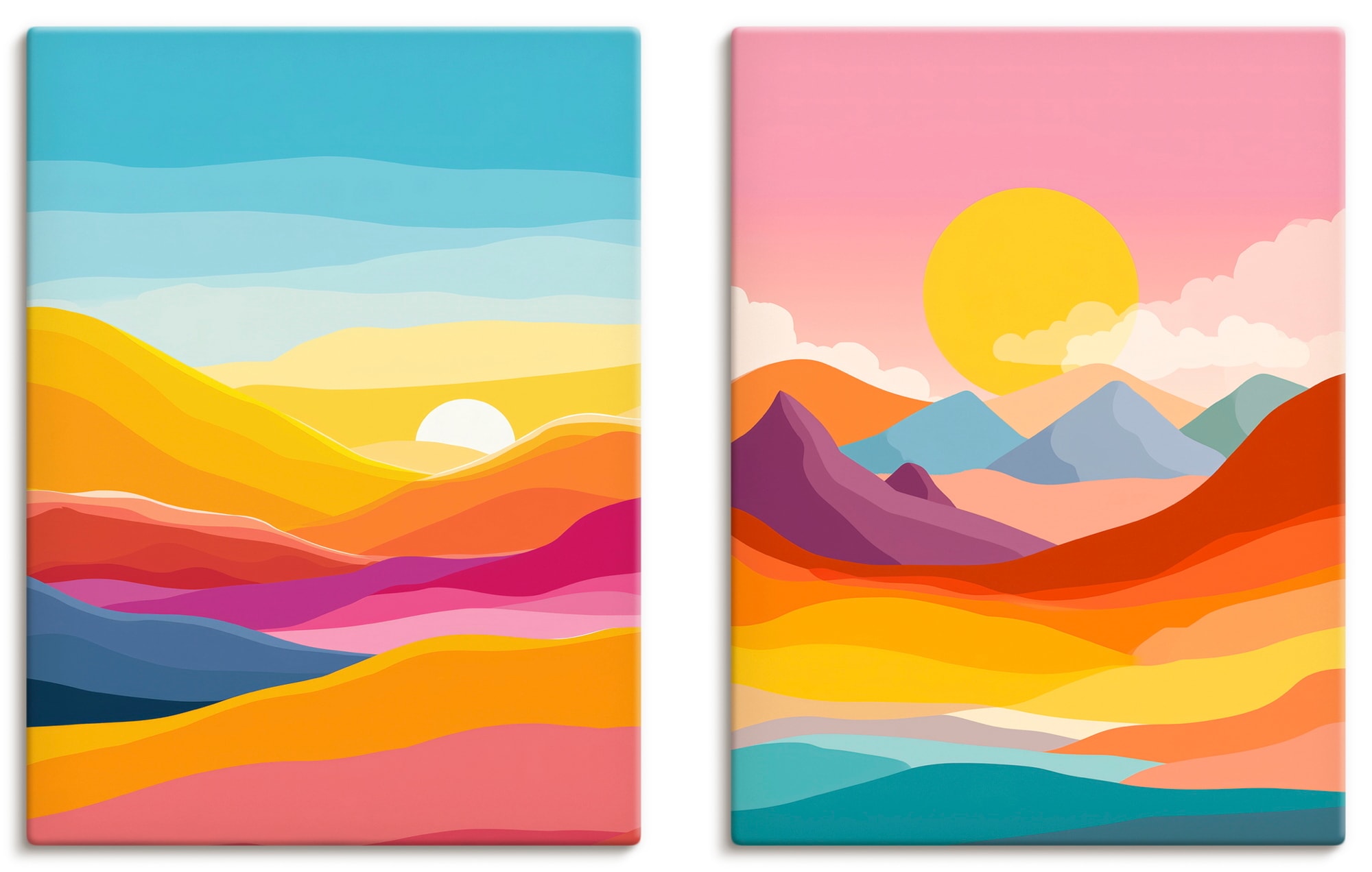 OTTO home Wandbild "Retro Landschaft I und II" Bilder vom Sonnenuntergang & -aufgang 2 Stk. tlg. als Poster oder Leinwandbilder Set