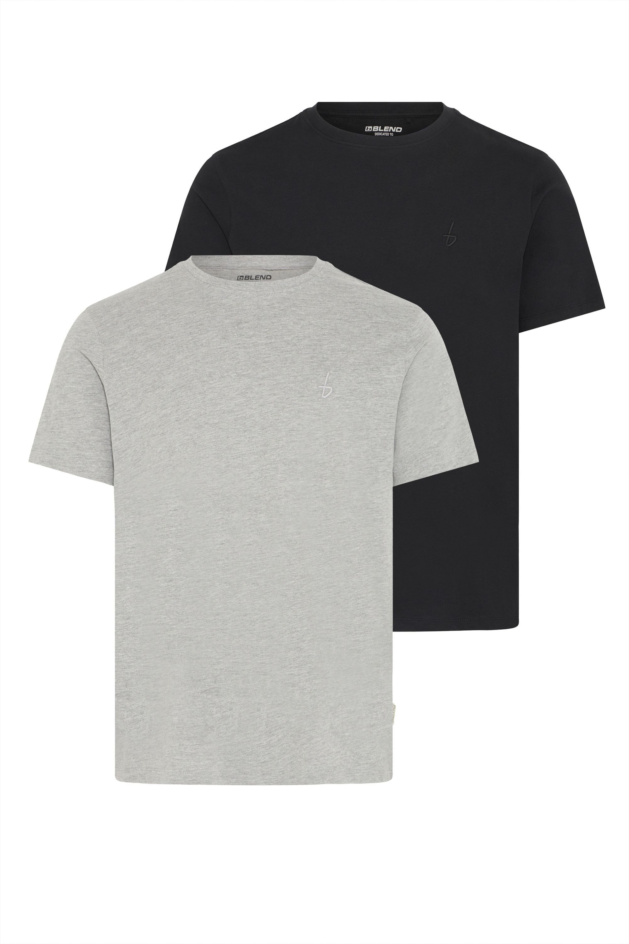 Rundhalsshirt BLEND "Rundhalsshirt BHEbal 2 PACK", Herren, Gr. M, schwarz (schwarz, stone mix), Obermaterial: 100% Baumwolle CO., Shirts Rundhalsshirt