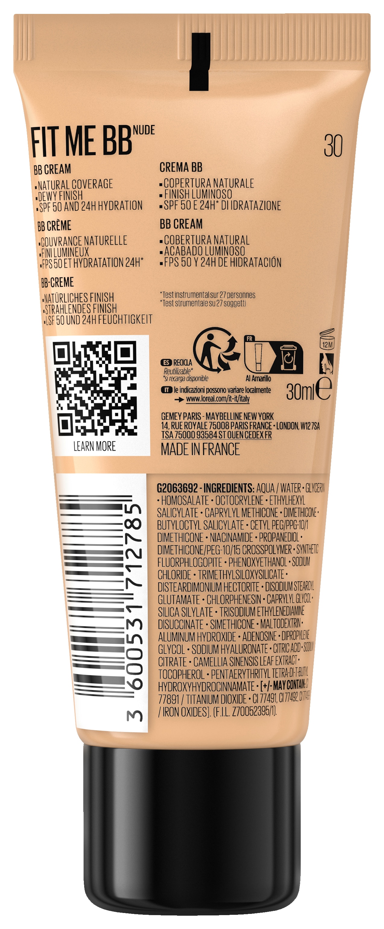 MAYBELLINE NEW YORK Make-up »FIT ME! NUDE BB CREAM« mit Lichtschutzfaktor
