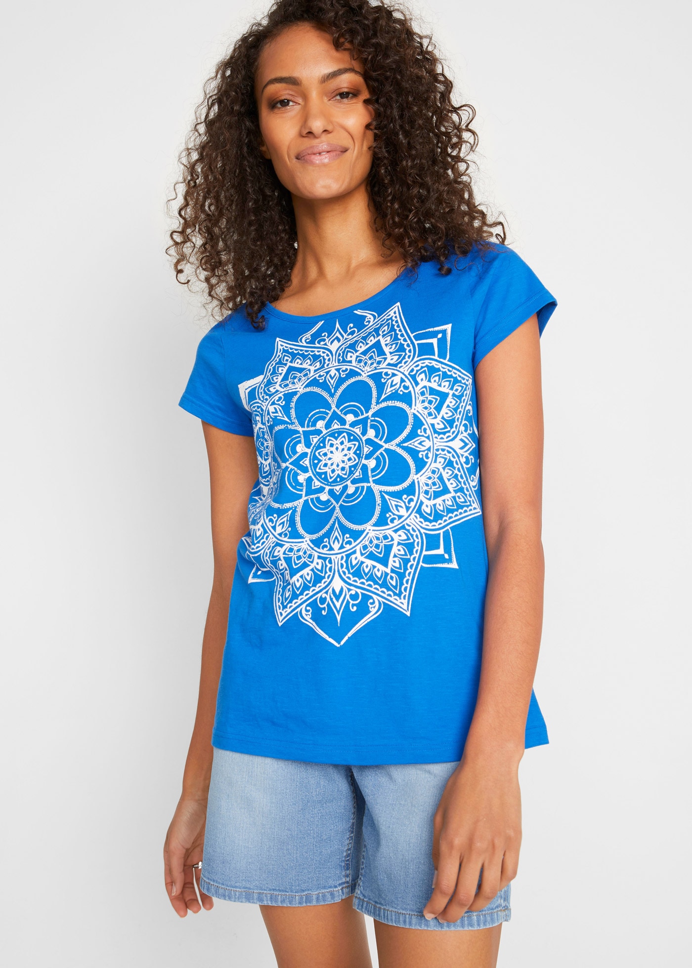 bonprix T-Shirt gerade Passform, Kurzarm, mit dekorativem Druck, aus Baumwo günstig online kaufen