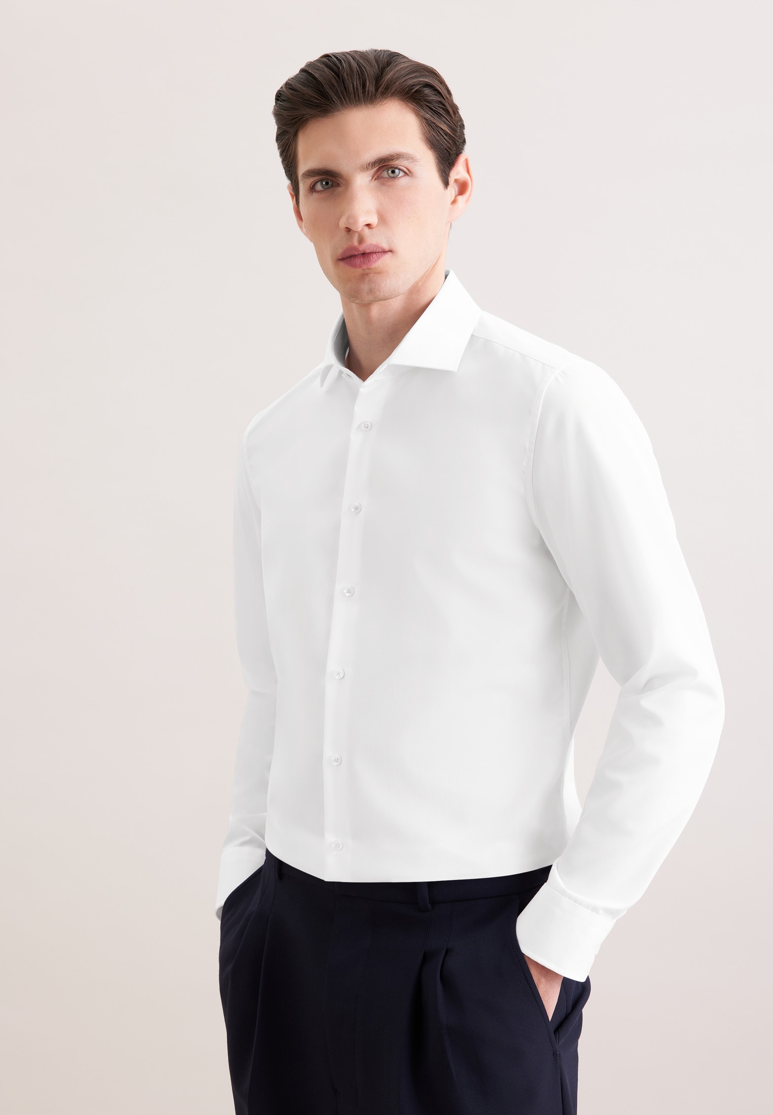 Businesshemd SEIDENSTICKER "Schwarze Rose", Herren, Gr. S (38), normale Ärmellängen, weiß, 100% Baumwolle, unifarben, slim fit, 2-Knopf-Manschette, Hemden, Slim 1/1 Kentkragen Uni