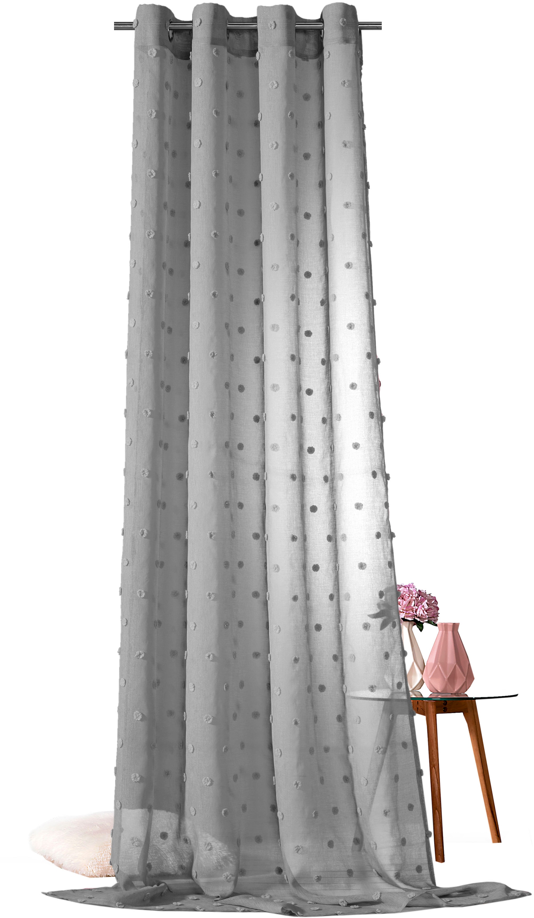 Weckbrodt Vorhang »Julina«, (1 St.), Ösenschal, Gardine, transparent,  Leinen, mit Pompoms auf Rechnung | BAUR | Fertiggardinen