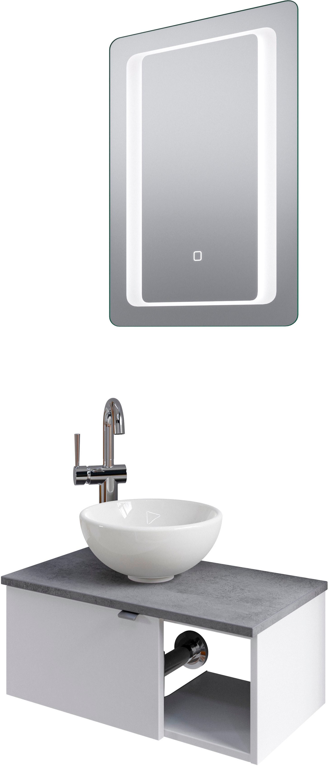 Saphir Badmöbel-Set »Serie 6915«, (4 St.), Gäste-Bad, 61 cm breit, mit LED-Spiegel, offenem Fach und 1 Tür