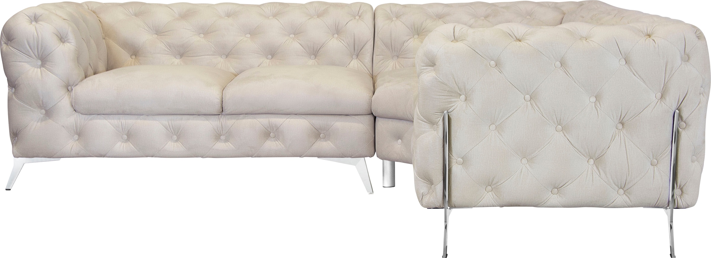 Leonique Chesterfield-Sofa »Amaury L-Form«, Chesterfield-Optik, Breite/Tiefe je 262 cm, Fußfarbe wählbar