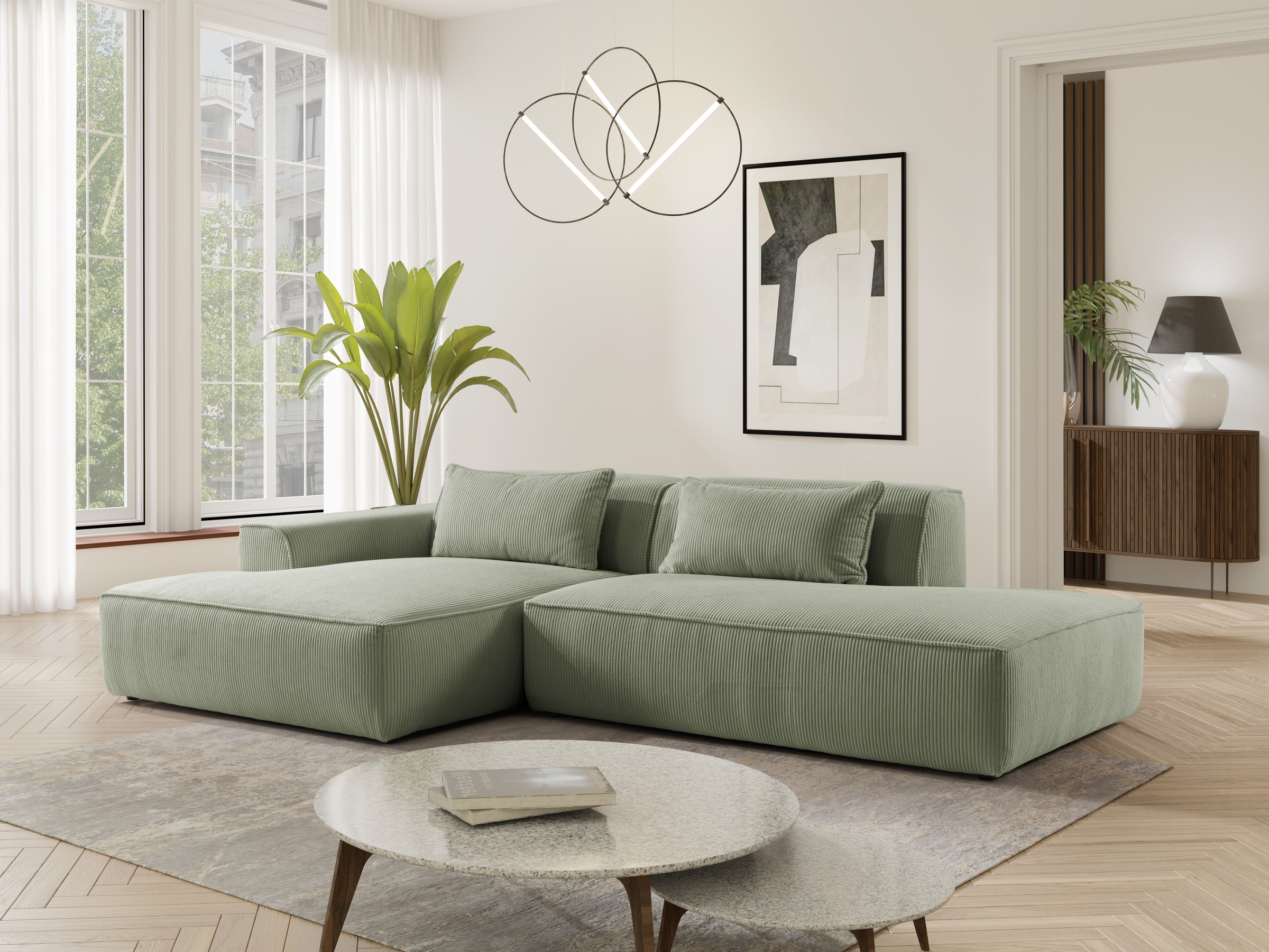exxpo - sofa fashion Ecksofa "Billund modernes Designsofa, bequem und elegant, Breite 294cm, L-Form" modern, L-form, Wellenfedern, inklusive 2x Nierenkissen