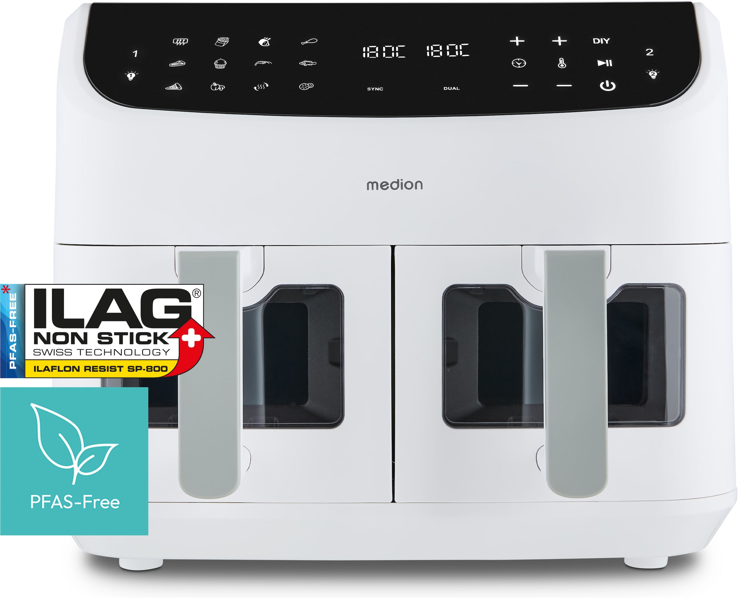 Medion Heißluftfritteuse "MD 11760 P20XXL Twin" 2400 W Temperatur 50 - 200 günstig online kaufen