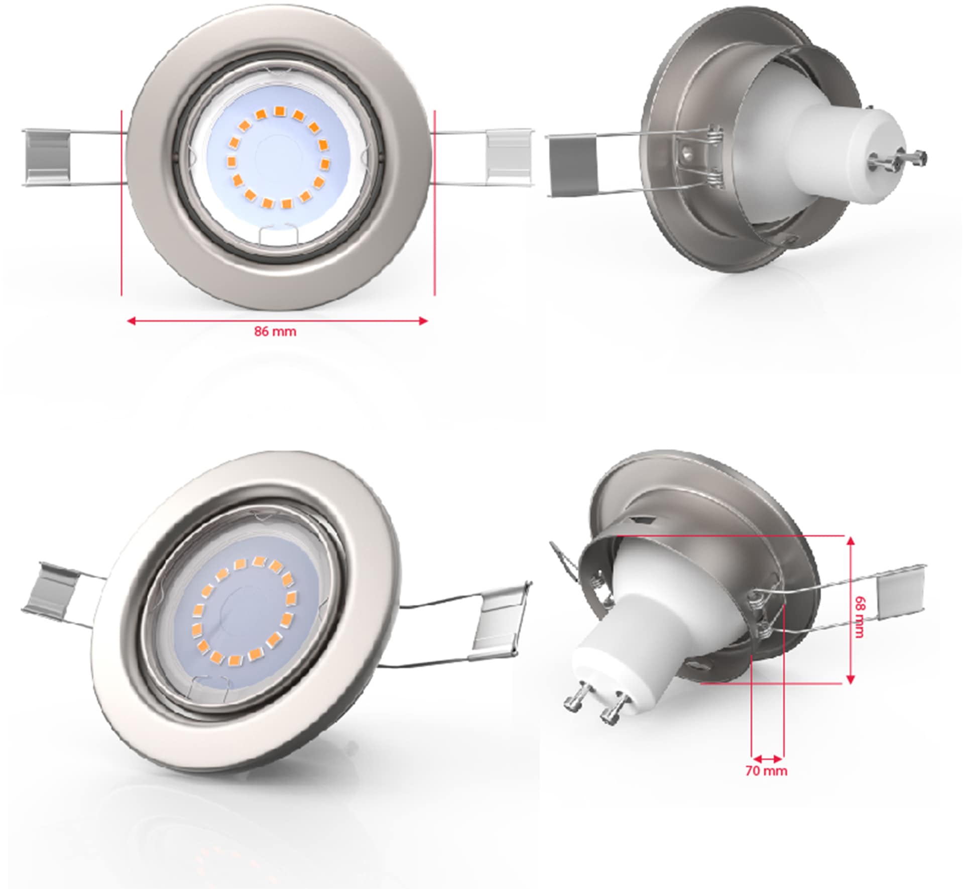 B.K.Licht LED Einbauleuchte, 5er-Set,  Schutzart IP23, inkl. GU10 LED-Leuchmittel, Leuchtenkopf schwenkbar