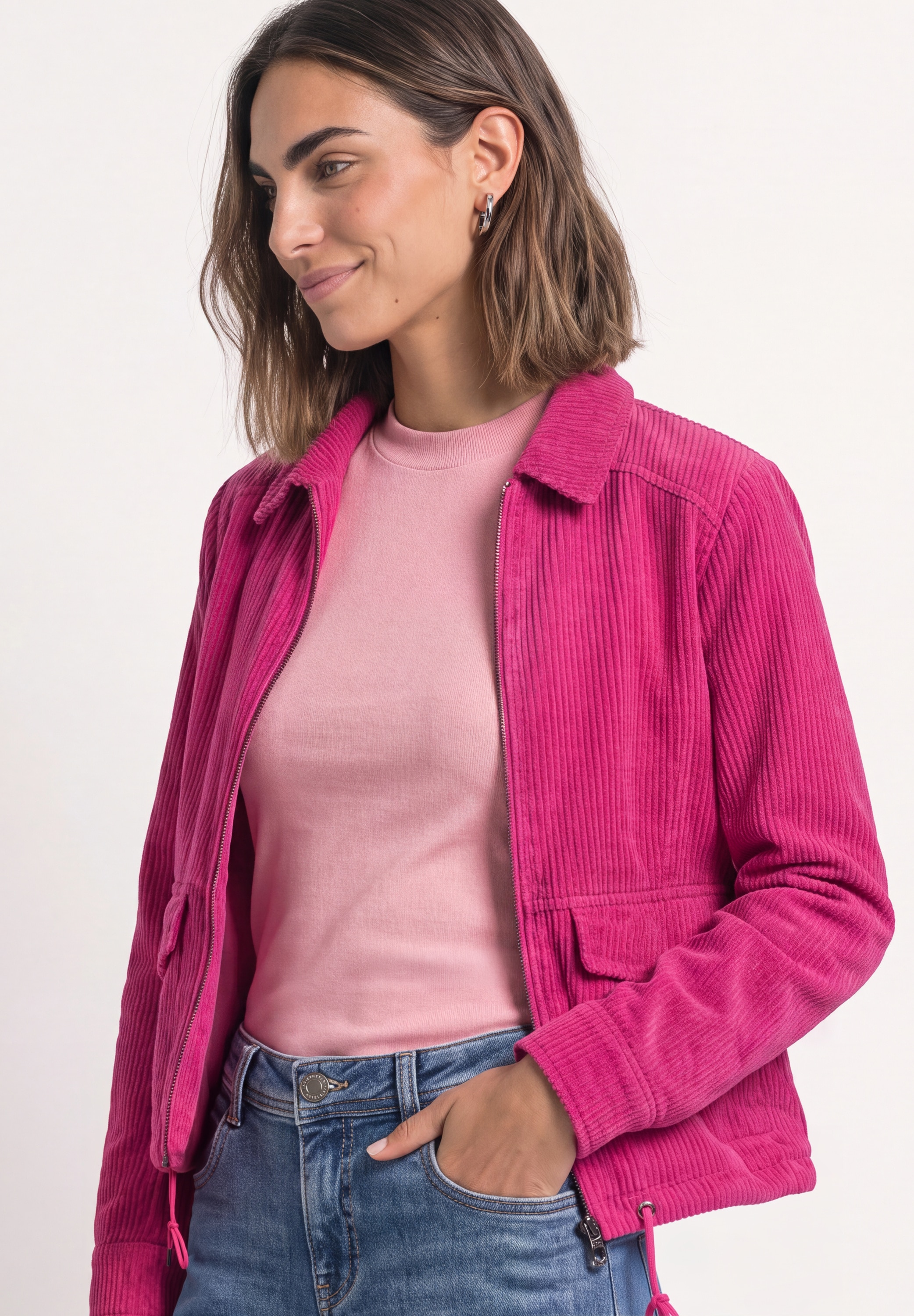 STREET ONE Cordjacke ohne Kapuze mit Tunnelzugsaum