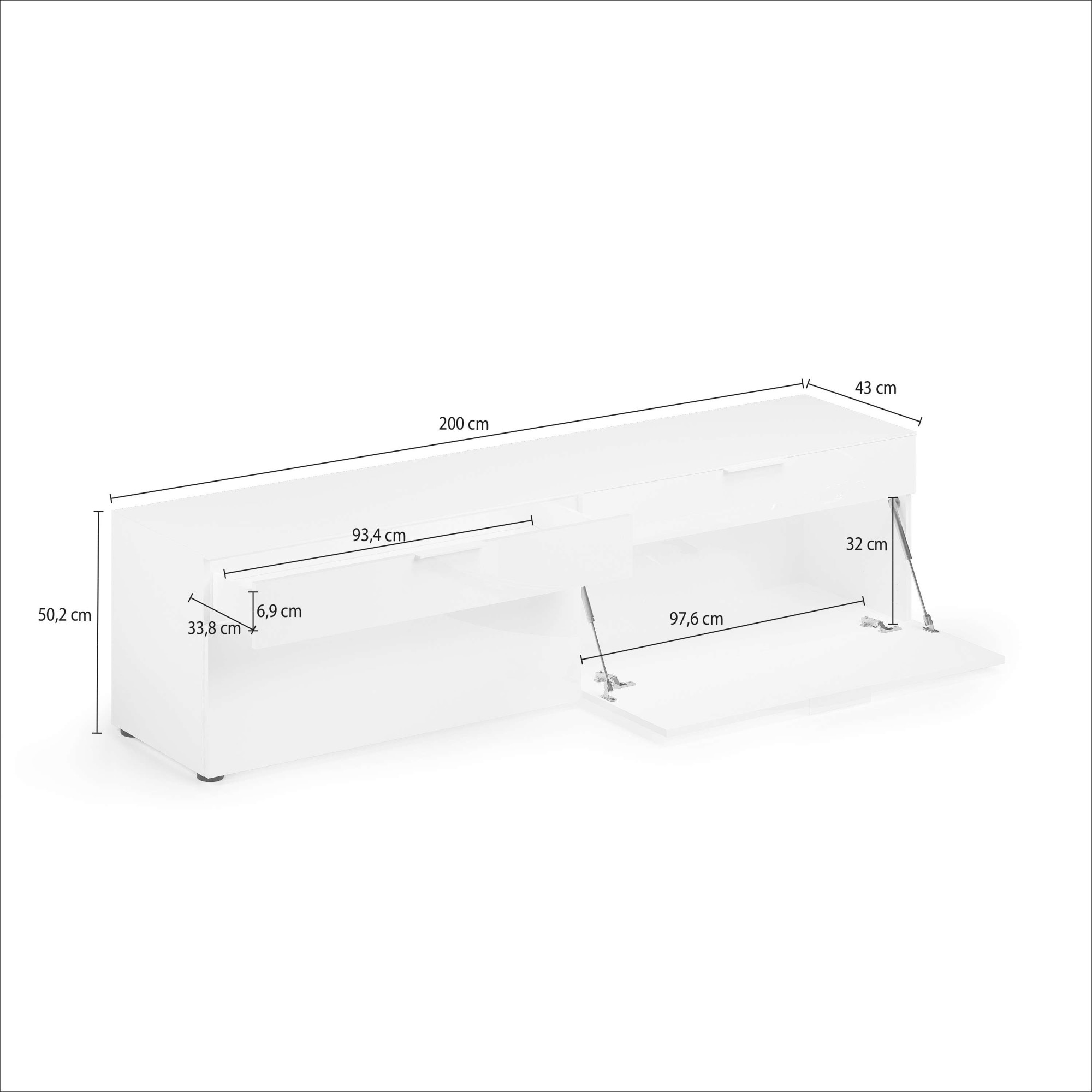 Home affaire Lowboard »ASSO, Lowboard, Anrichte, Kommode, Schrank, Hochglanz lackiert« 1 Stk. tlg. Breite 200 cm, Soft-Close Einzug, 2 Schubladen, 2 Klappen, Metallgriff