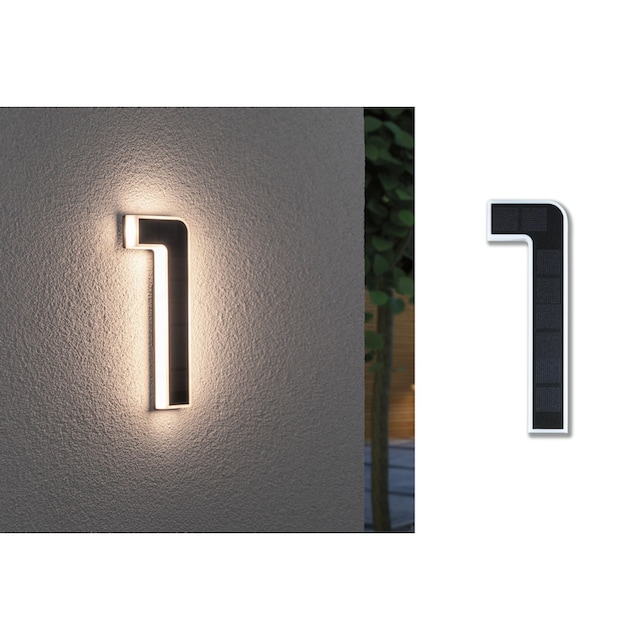 Paulmann LED Außen-Wandleuchte »Solar Hausnummer«, 1 flammig-flammig, LED-Modul,  Hausnummern 0-9 wählbar, Akku wechselbar | BAUR