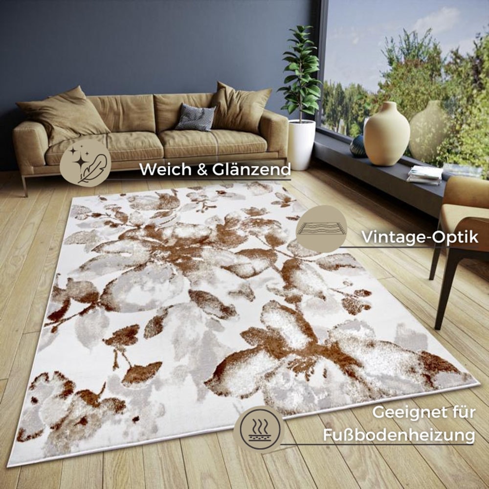 HANSE Home Teppich »Floral«, rechteckig, 13 mm Höhe, strapazierfähig, pflegeleicht, robust, glänzend