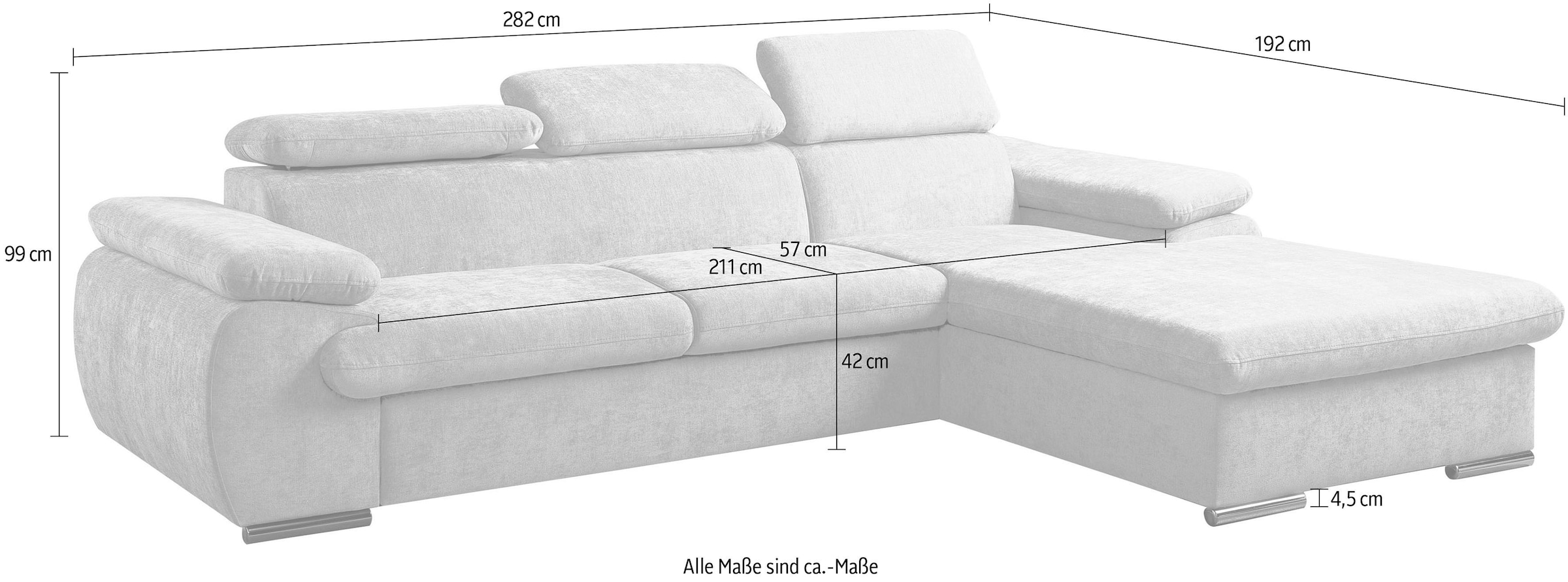 WERK2 Ecksofa »Cosmo inkl. Bett & Bettkasten & Kopfteilverstellung, bequem« Chenille, L-Form, XXL, Schlaffunktion, Bettkasten