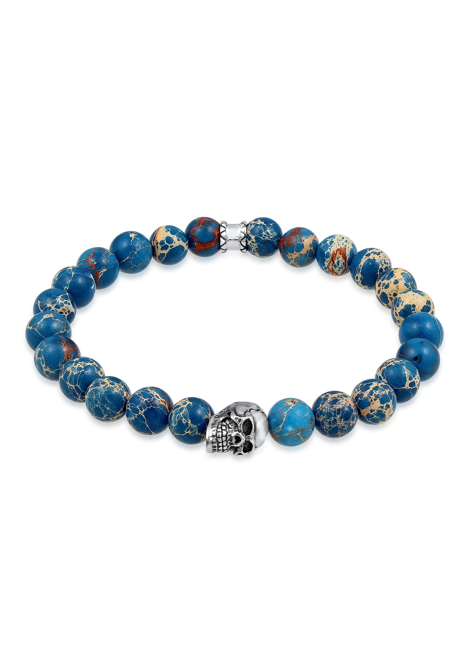 "Armkette KUZZOI ""Armband Herren Blauer Achat Stein mit Totenkopf Silber"" Gr. 230, blau, Armbänder, Herren, 230, Silber 925 (Sterlingsilber)