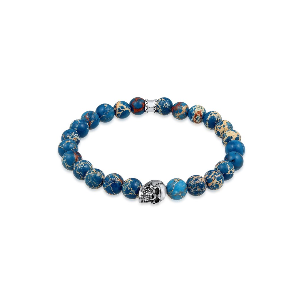 Kuzzoi Armband »Herren Blauer Achat Stein mit Totenkopf Silber«