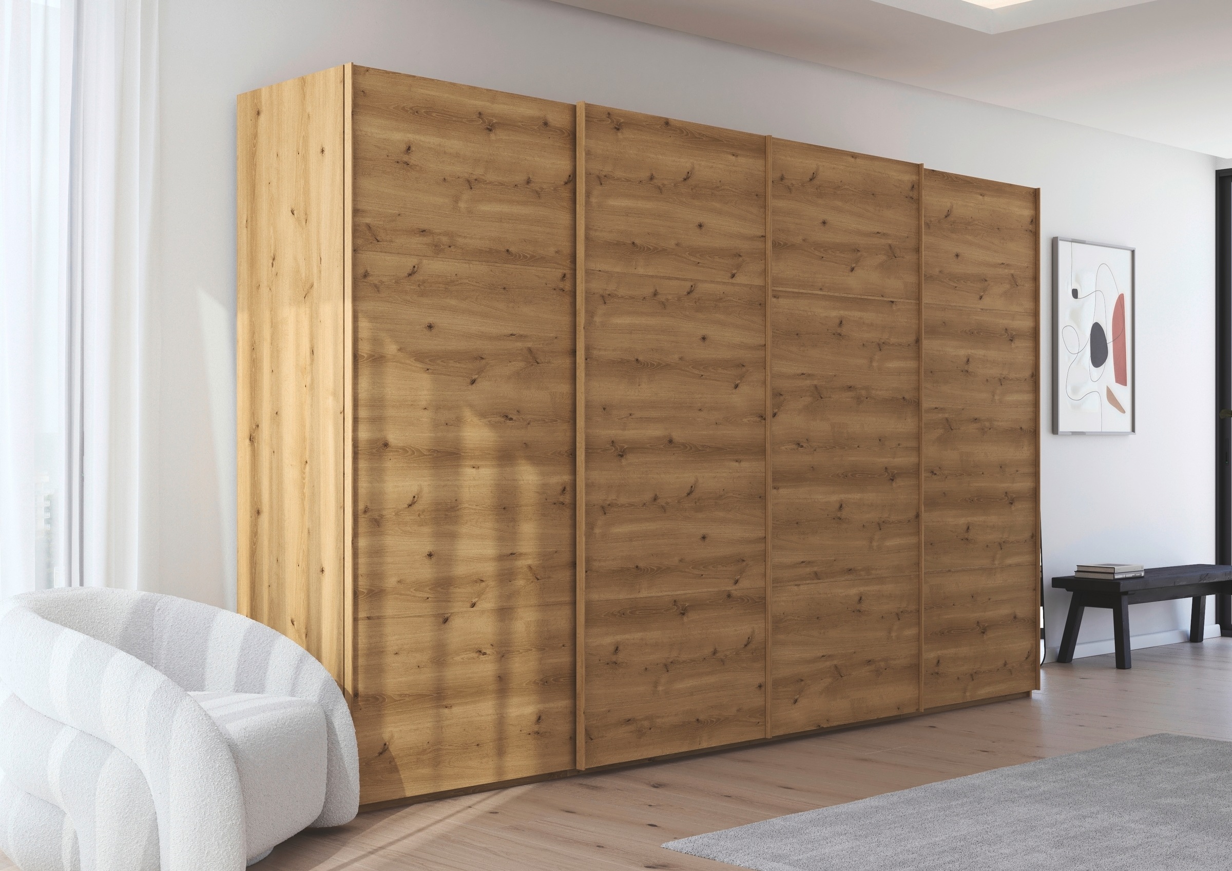 rauch Schwebetürenschrank »Kleiderschrank Schrank Garderobe Schlafzimmerschrank SCALE-TRIO«, edle dreigeteilte Front, 2 Zierleisten in Griff-Farbe MADE IN GERMANY