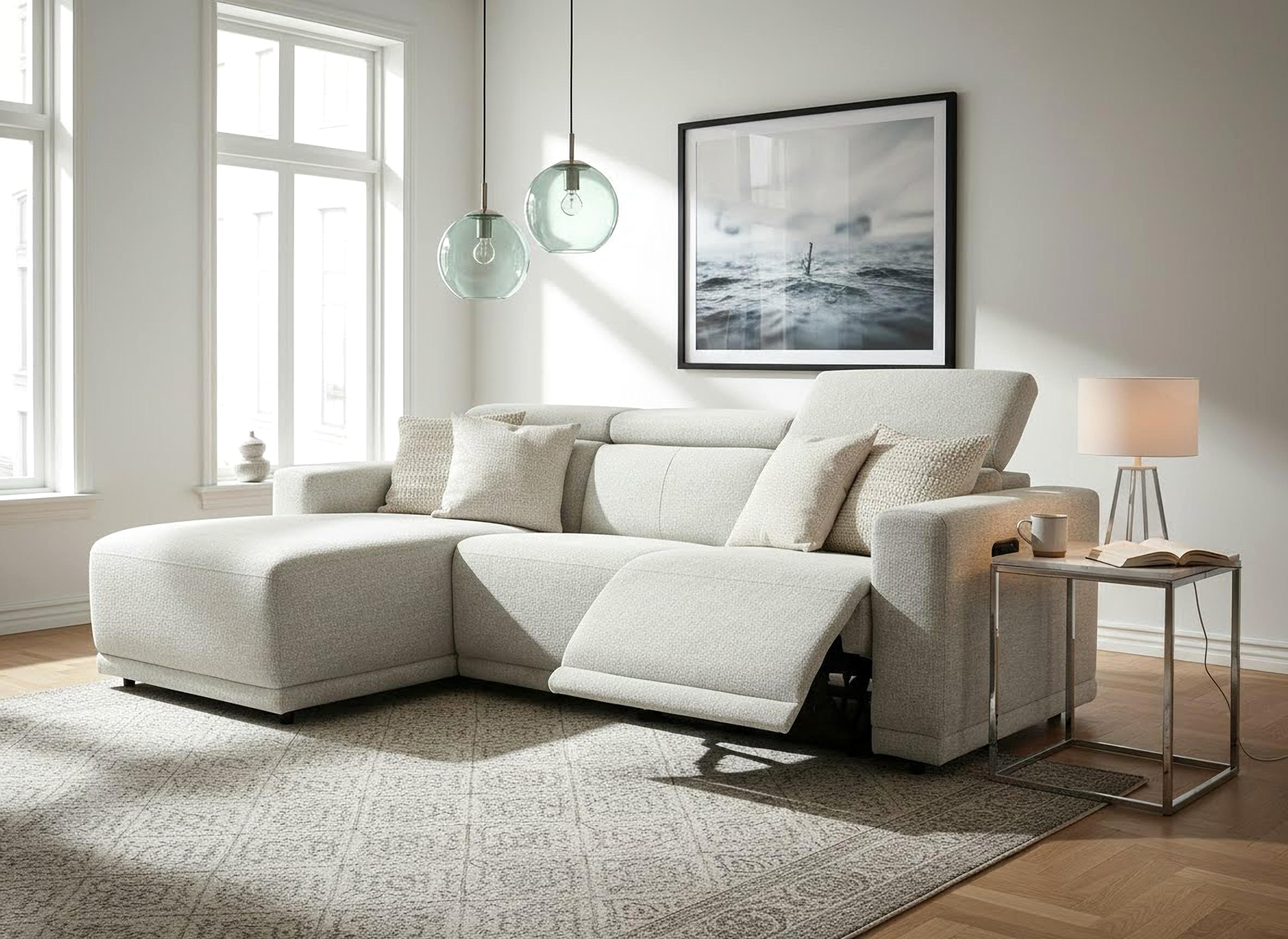 OTTO home Ecksofa "LEOO" mit USB A/C-Anschluss. Federkern, verstellbaren Kopfstützen, Webstoff