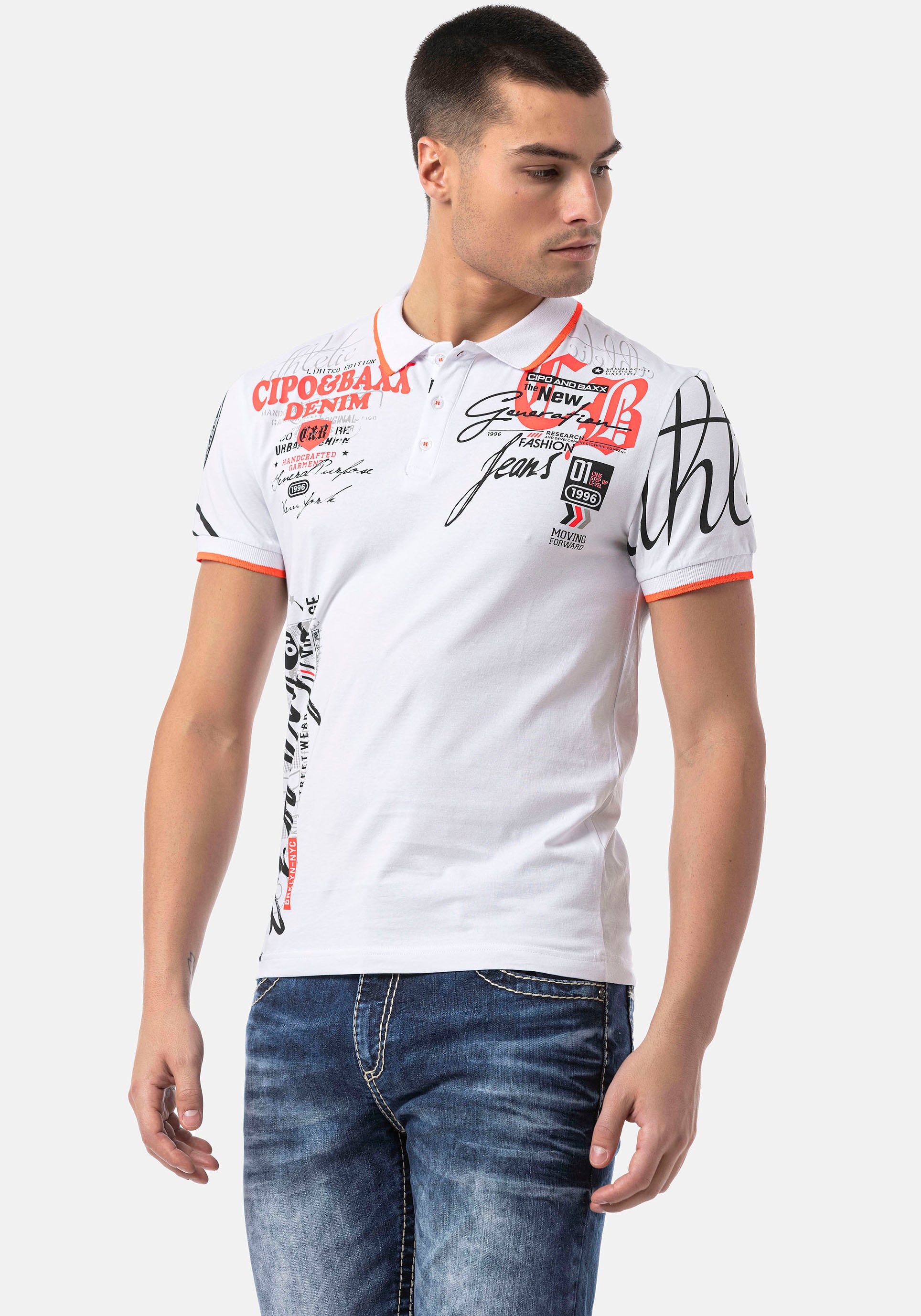 Cipo & Baxx Herren Poloshirt Weiß Größe S 3