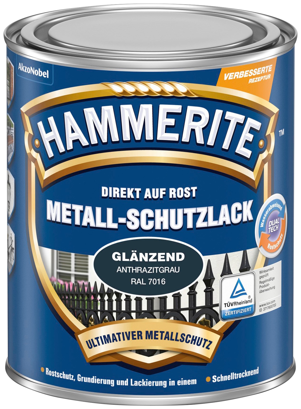Hammerite   Metallschutzlack Glänzend, 0,25 Liter, grau