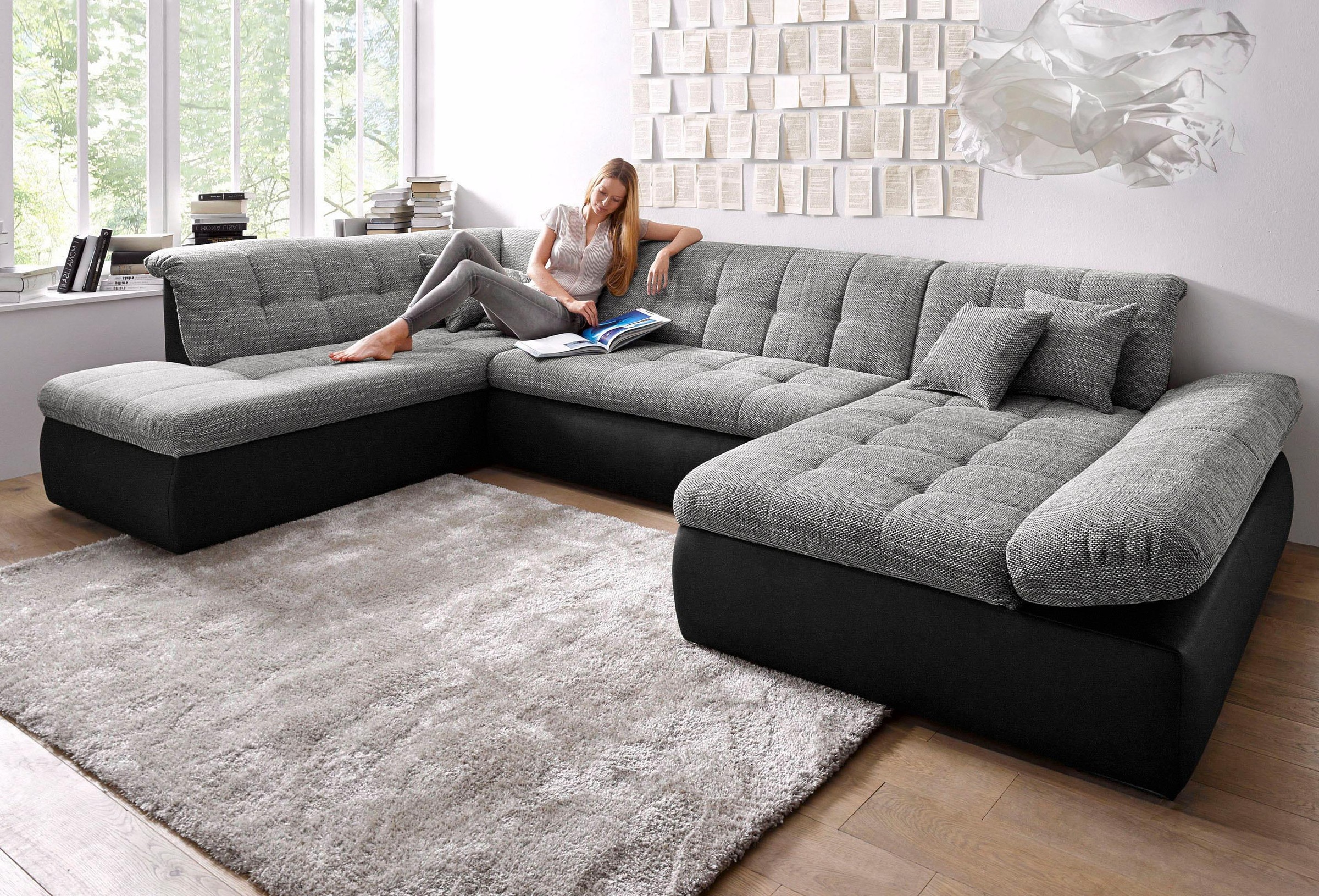 DOMO collection Wohnlandschaft "MORIC 353x216x80 cm, mit viel Platz, U-Form, auch in Cord" im XXL-Format, wahlweise mit Bettfunktion und Armlehnenverstellung