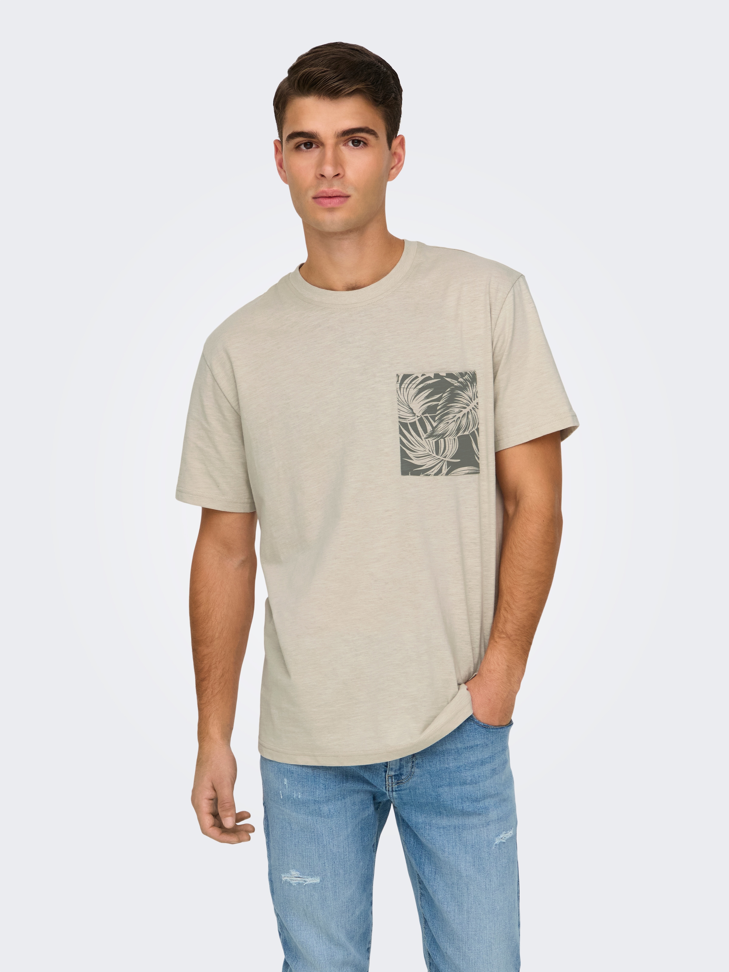 ONLY & SONS Rundhalsshirt »ONSPERRY LIFE REG LEAF POCKETTEE«