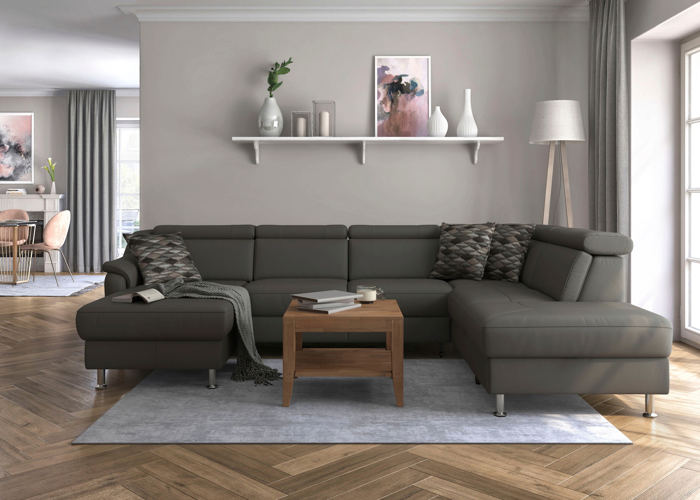 sit&more Wohnlandschaft »Freetown U-Form«, Kopfteilverstellung und Federkern, wahlweise mit Bettfunktion