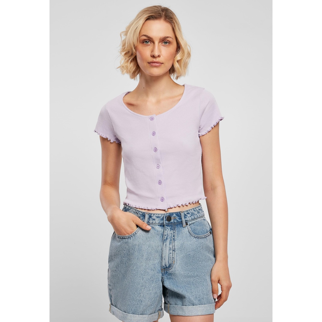 URBAN CLASSICS Kurzarmshirt »Urban Classics Damen Ladies Cropped Button Up Rib Tee«, (1 tlg.)