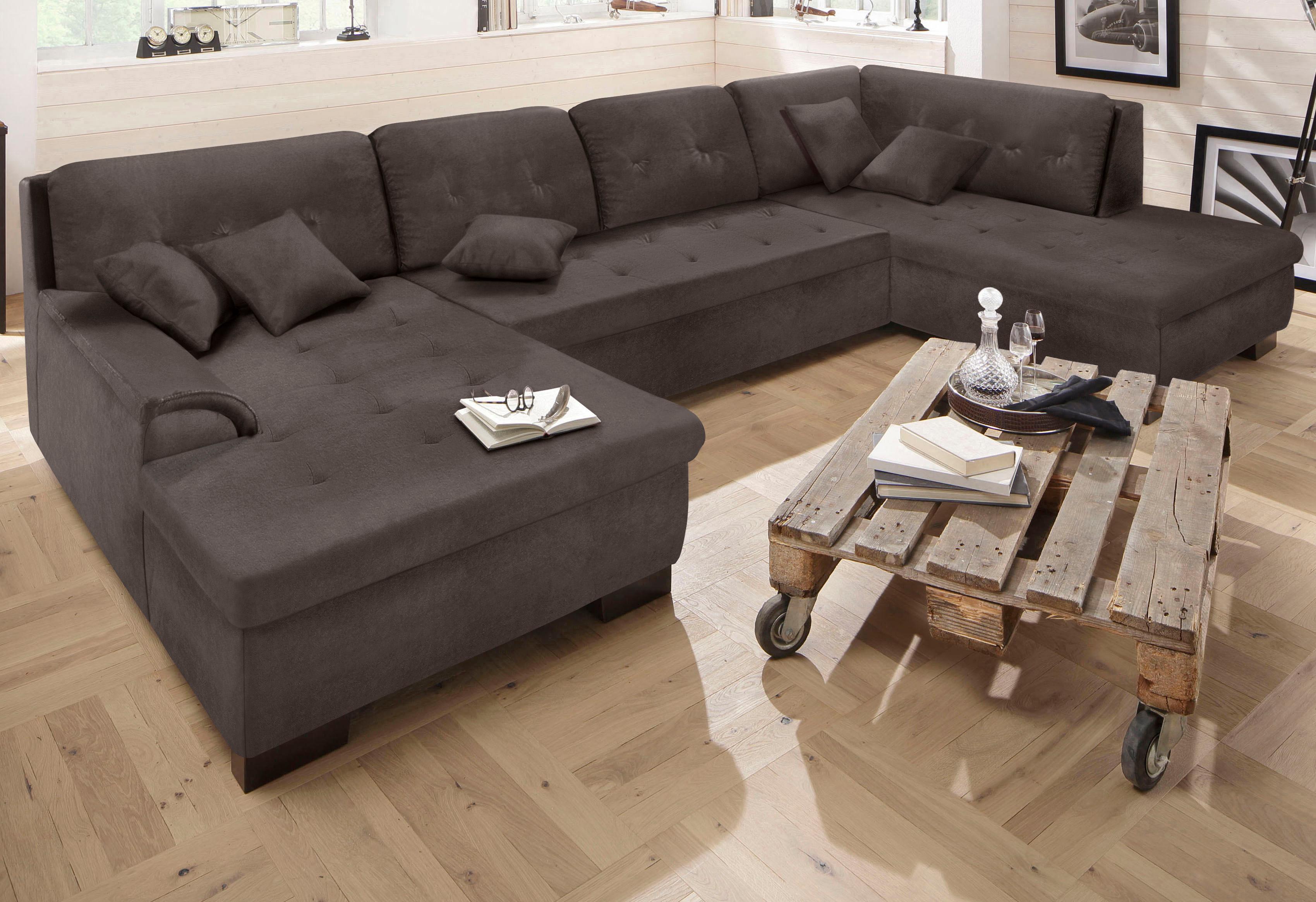 Home affaire Wohnlandschaft "BERGEN 364x106x83 cm, elegantes Design" whlw. mit Bettfunktion, U-Form