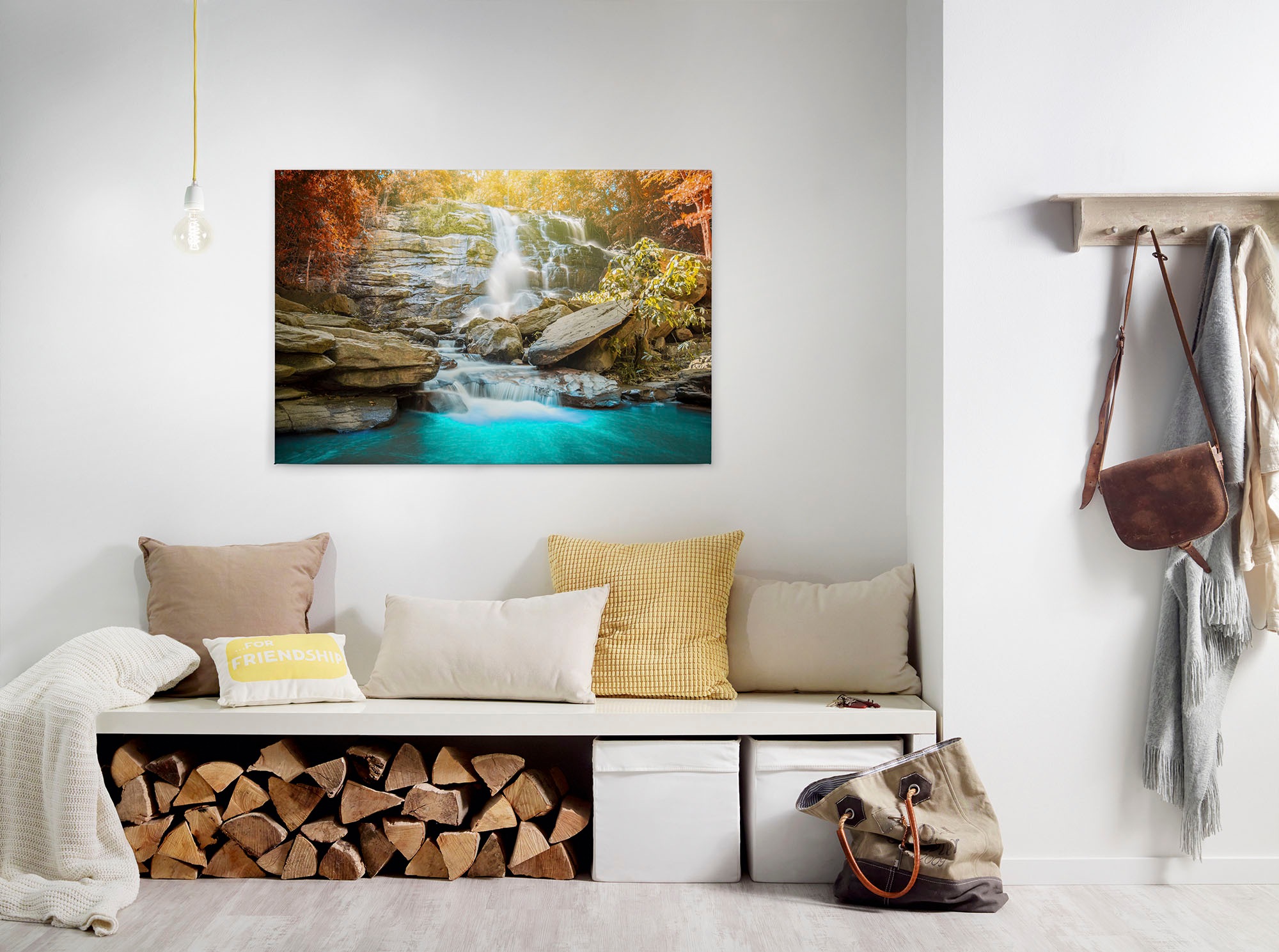 Leinwandbild A.S. CRÉATION, B:90cm H:60cm, bunt, Holz, Stahl, Wohnzimmer, Bilder, "Waterfall", Wasserfall Bild Keilrahmen Leinwand-Bild Wohnzimmer