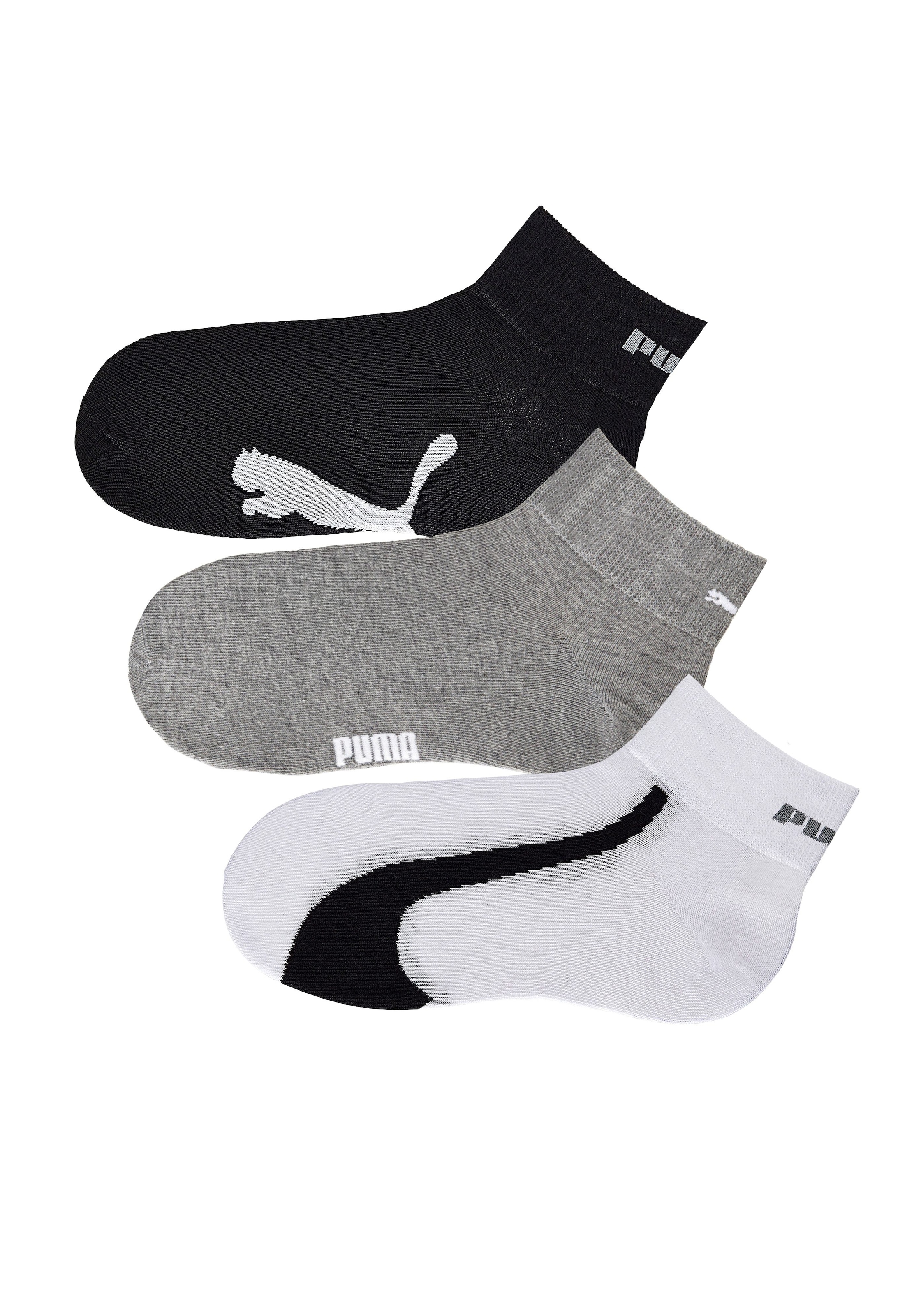 PUMA Sportsocken, (3 Paar), mit kurzem geripptem Schaft