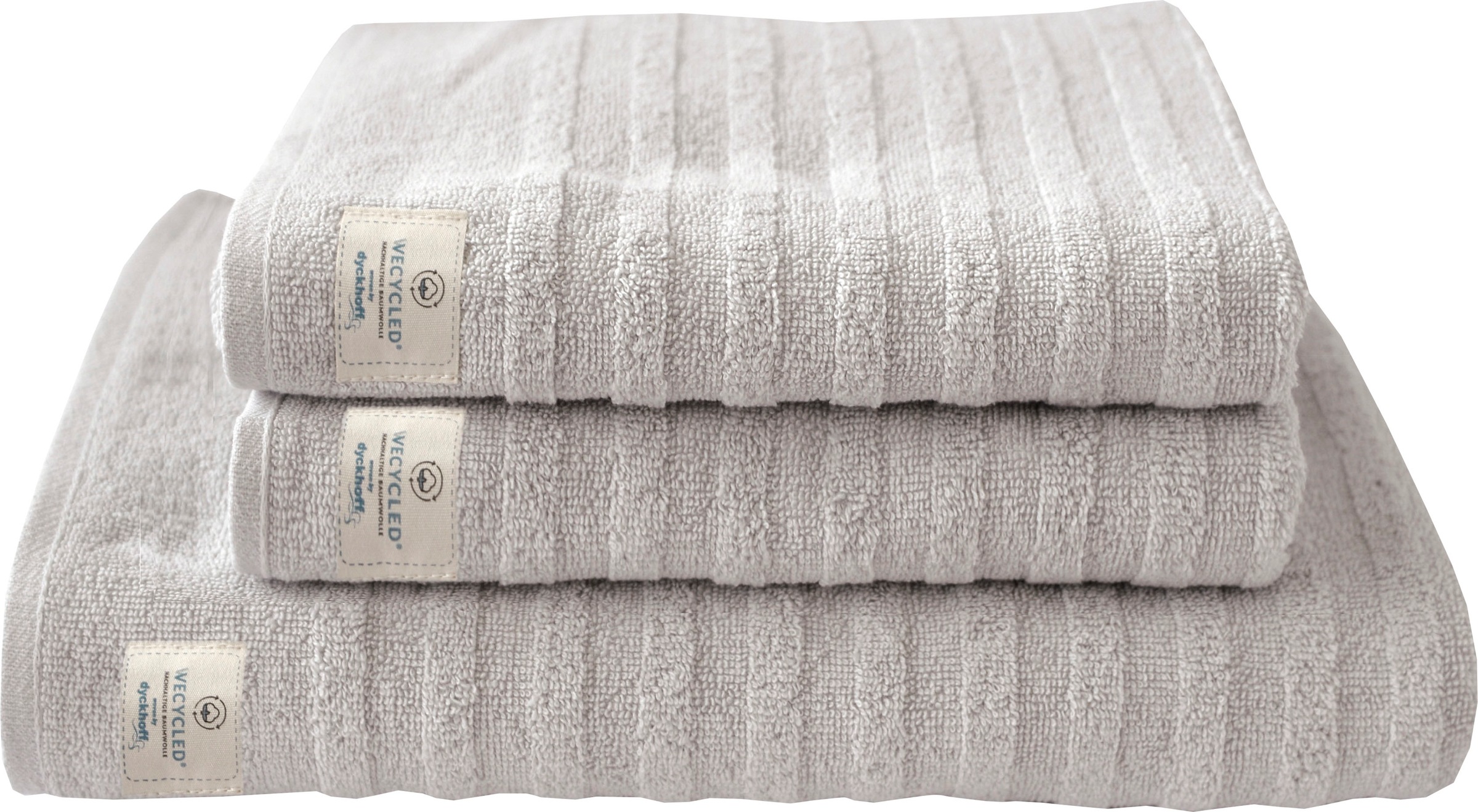 Handtuch Set DYCKHOFF, grau, Walkfrottier, Walkfrottier, Handtücher, "Wecycled", 2 Handtücher (50x100cm), 1 Duschtuch (70x140cm)
