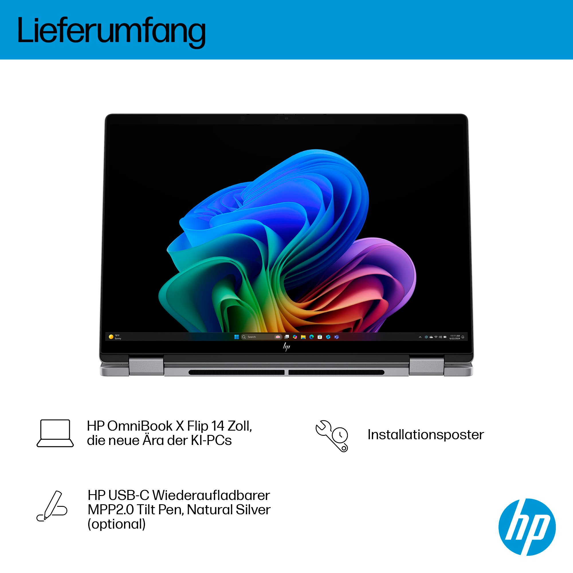 HP Convertible Notebook »OmniBook X Flip 14-fm0077ng«, 35,6 cm, / 14 Zoll, Intel, Core Ultra 7, 1000 GB SSD