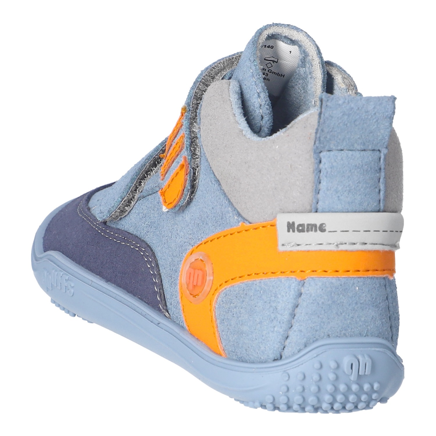 qnuffs Barfußschuh »Kastanie«  Klettschuh, mit Namensschild an der Ferse, kürzbarer Klettriemen