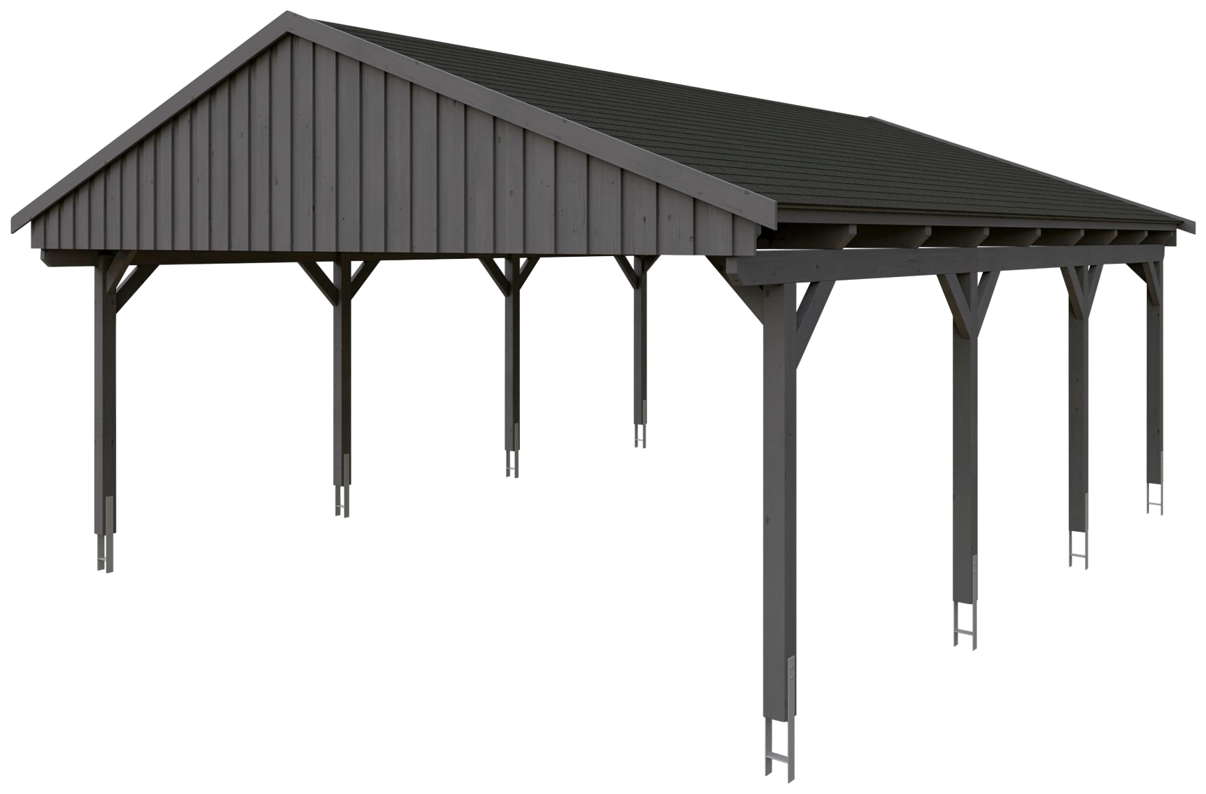 Skanholz Doppelcarport »Fichtelberg«, dunkelgrau, mit schwarzen Schindeln