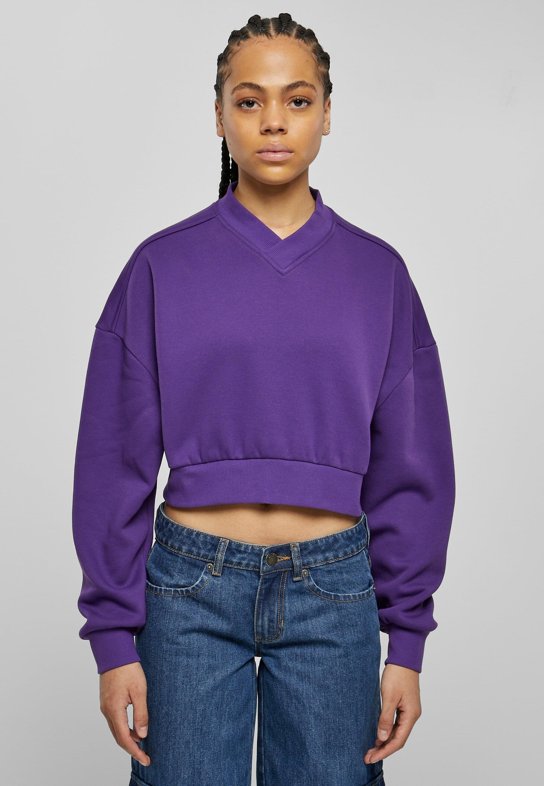 URBAN CLASSICS Sweater »Urban Classics Damen Ladies Cropped V-Neck«