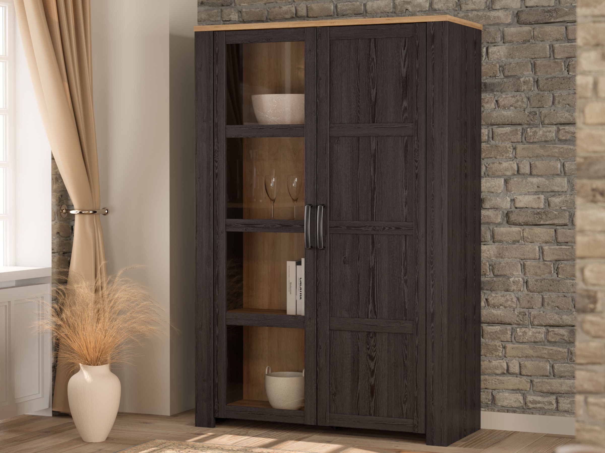 FORTE Highboard »Bohol, Vitrine mit Glastüre, viel Stauraum« B/H/T 106,4/160,6/42 cm Beleuchtung optional bestellbar