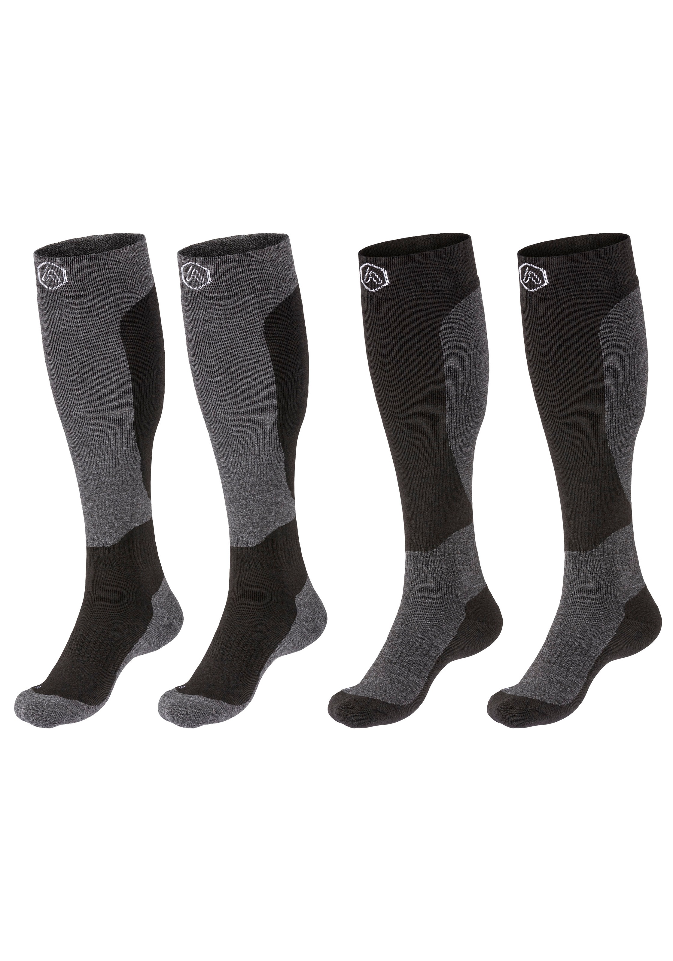 Apollo Kniestrümpfe »ADULTS SKI SOCKS DESIGN«, (2er Pack), Unisex, hoch, mit Logostickerei in zwei verschiedenen Designs