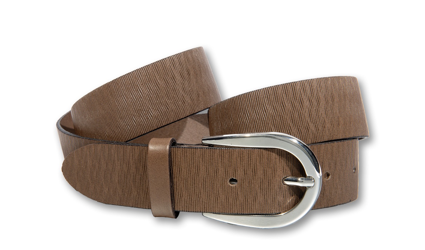 Ledergürtel SILBERGIFT "Ledergürtel mit silber-glänzender Designschließe", Damen, Gr. 80, steinbraun, Rindsleder, Gürtel Ledergürtel