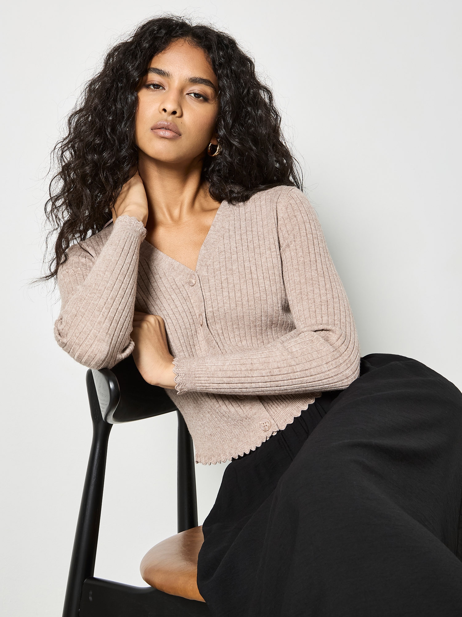 Apricot Cardigan »Gerippte Strickjacke mit Wellenkante« in unifarben